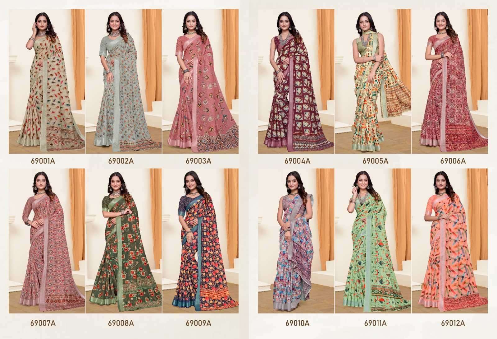 VIPUL PRESENTS RACHANA LINEN PRINT REGULAR WEAR FANCY SAREE CATALOG WHOLESALER AND EXPORTER IN SURAT