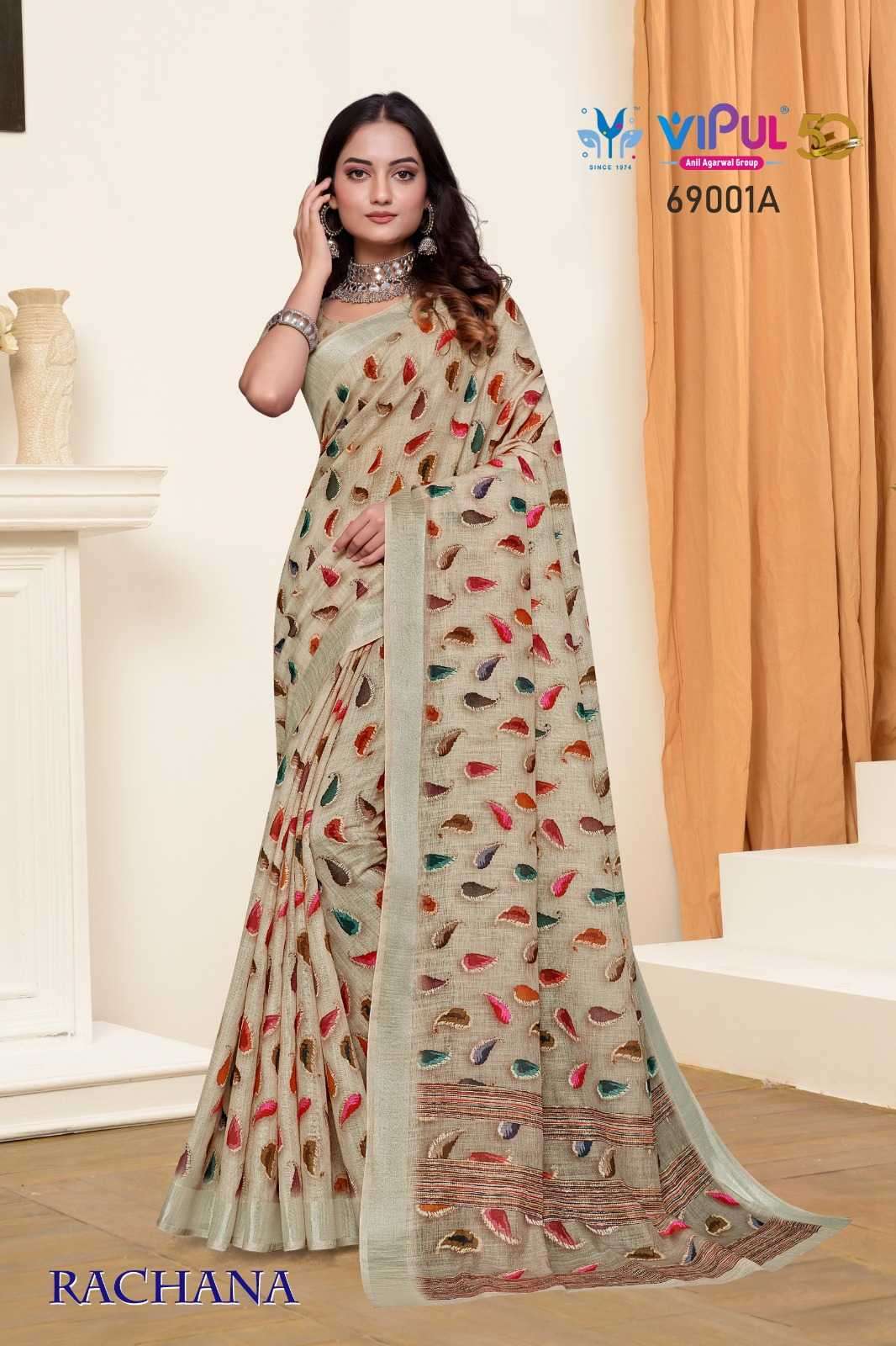 VIPUL PRESENTS RACHANA LINEN PRINT REGULAR WEAR FANCY SAREE CATALOG WHOLESALER AND EXPORTER IN SURAT