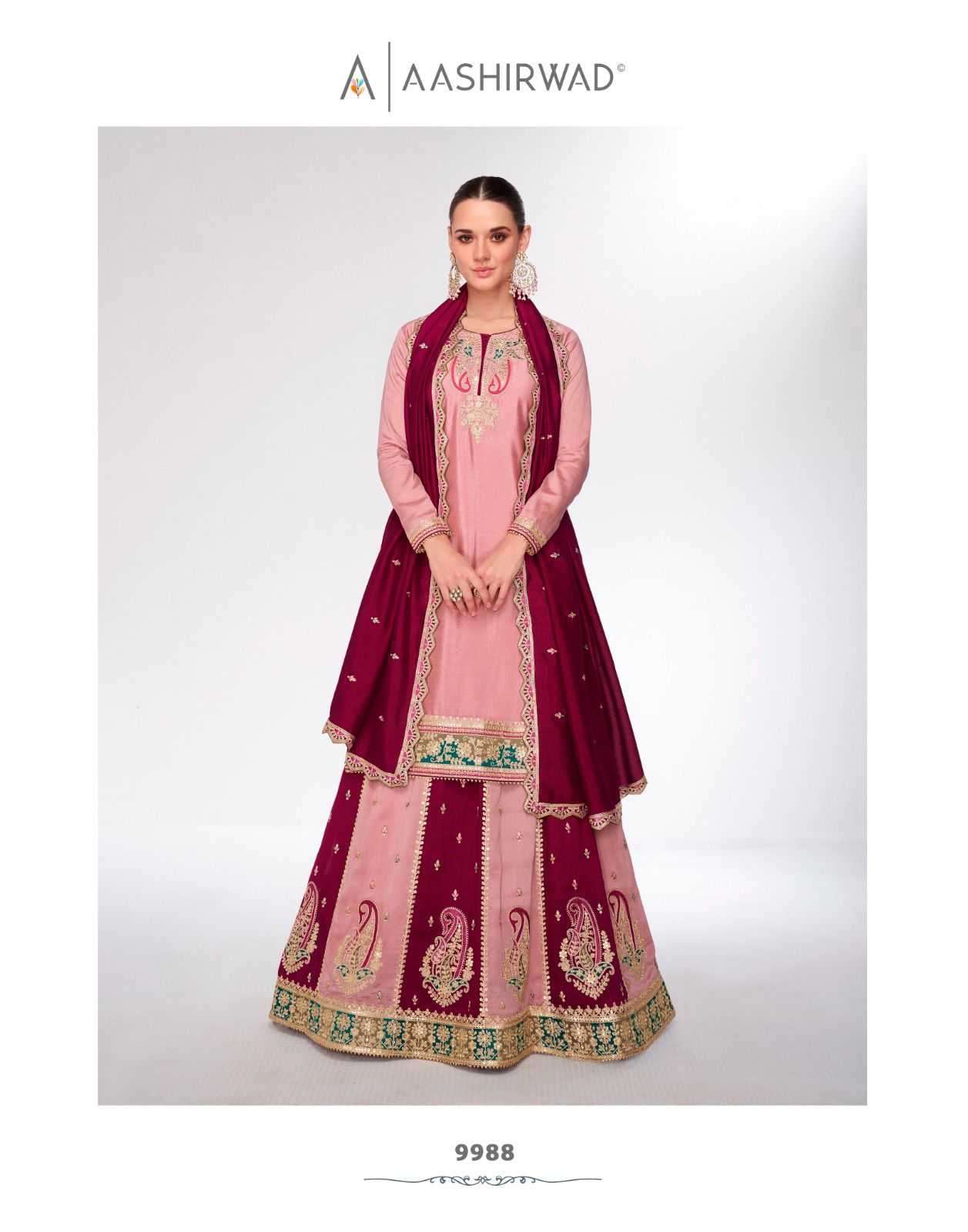 AASHIRWAD CREATION PRESENTS KAHAANI SILK READYMADE SHARARA STYLE PARTY WEAR SUITS CATALOG WHOLESALER AND EXPORTER IN SURAT