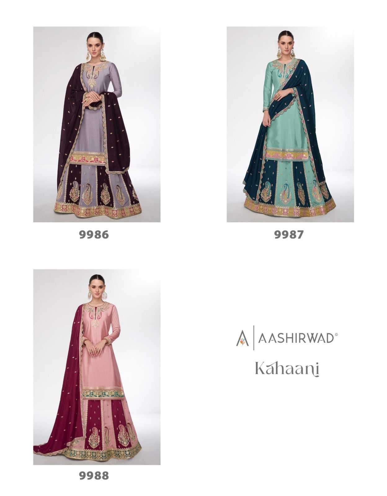 AASHIRWAD CREATION PRESENTS KAHAANI SILK READYMADE SHARARA STYLE PARTY WEAR SUITS CATALOG WHOLESALER AND EXPORTER IN SURAT