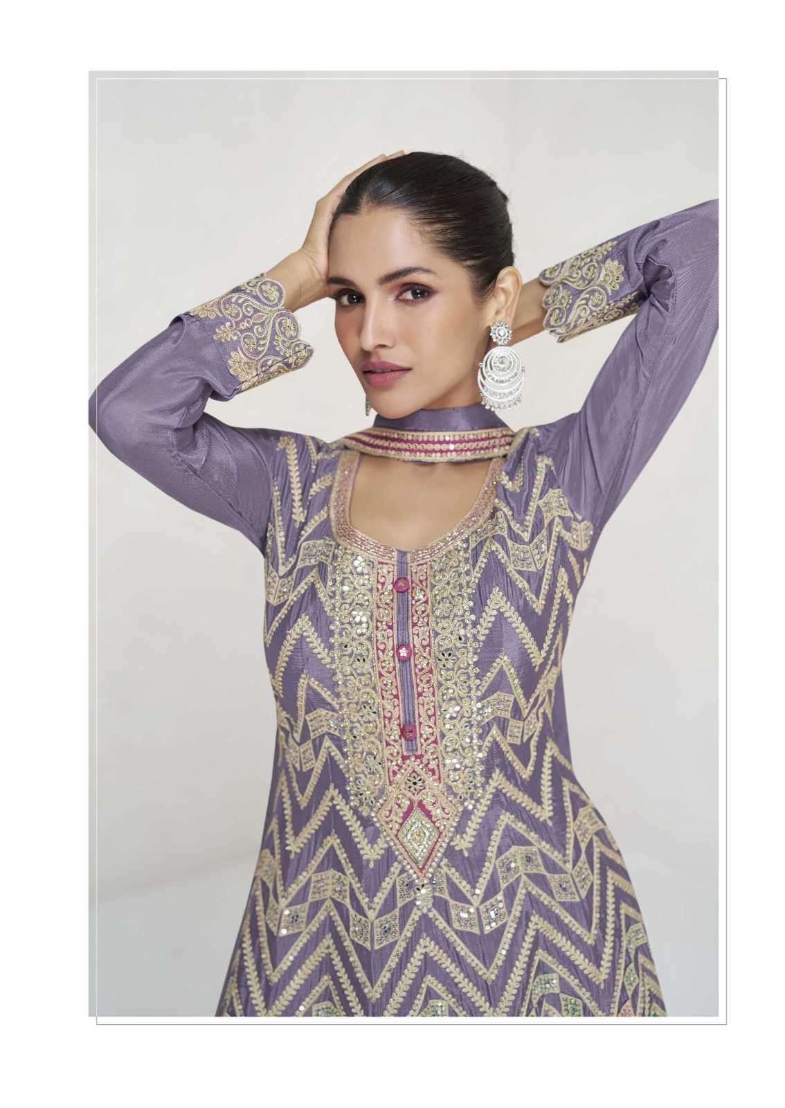 AASHIRWAD CREATION PRESENTS VAANI CHINNON SILK EXCLUSIVE PARTY WEAR SUITS FOR WOMEN CATALOG WHOLESALER 