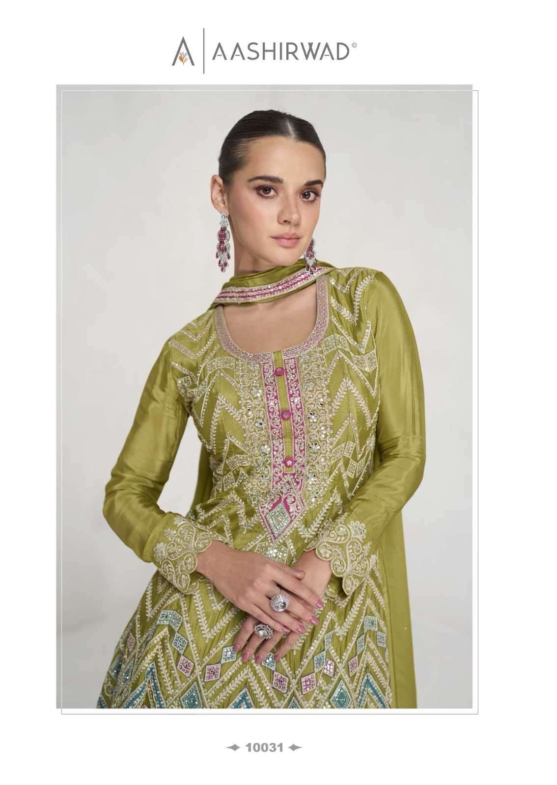 AASHIRWAD CREATION PRESENTS VAANI CHINNON SILK EXCLUSIVE PARTY WEAR SUITS FOR WOMEN CATALOG WHOLESALER 