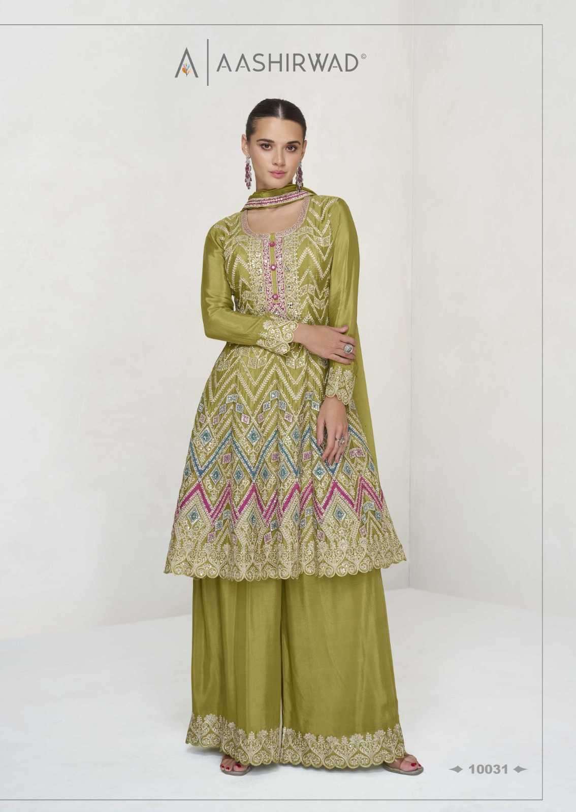 AASHIRWAD CREATION PRESENTS VAANI CHINNON SILK EXCLUSIVE PARTY WEAR SUITS FOR WOMEN CATALOG WHOLESALER 