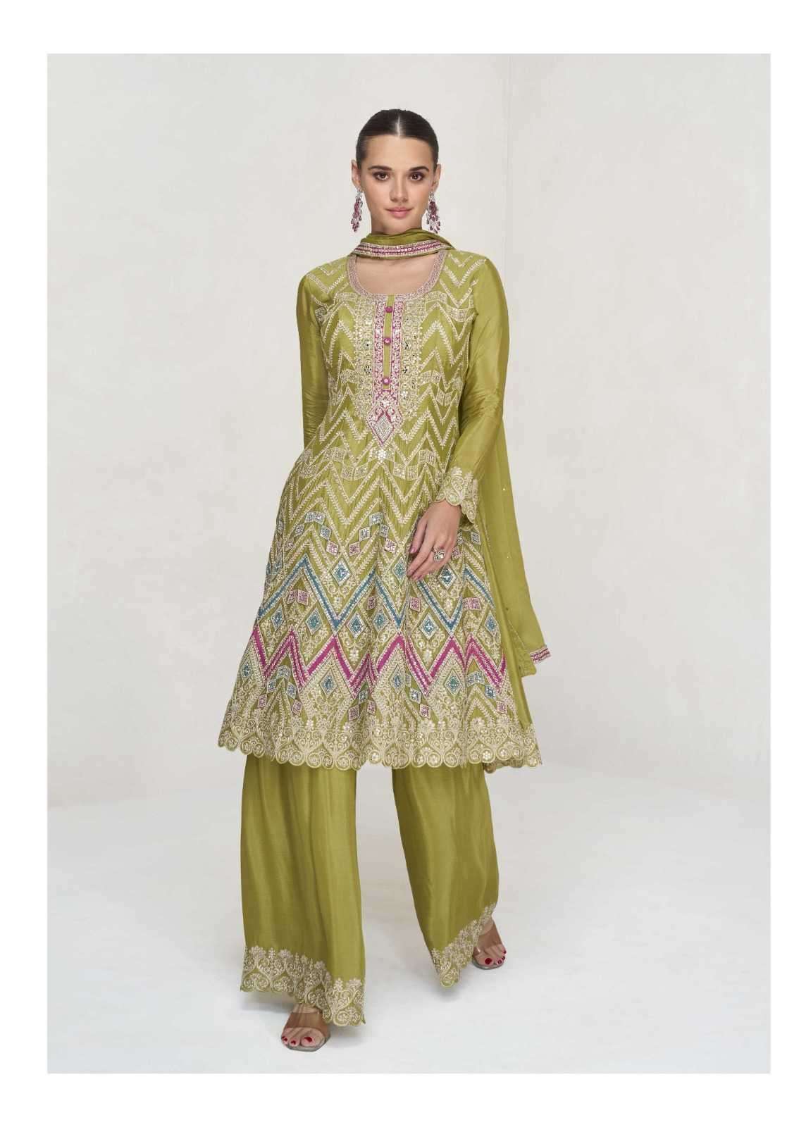 AASHIRWAD CREATION PRESENTS VAANI CHINNON SILK EXCLUSIVE PARTY WEAR SUITS FOR WOMEN CATALOG WHOLESALER 