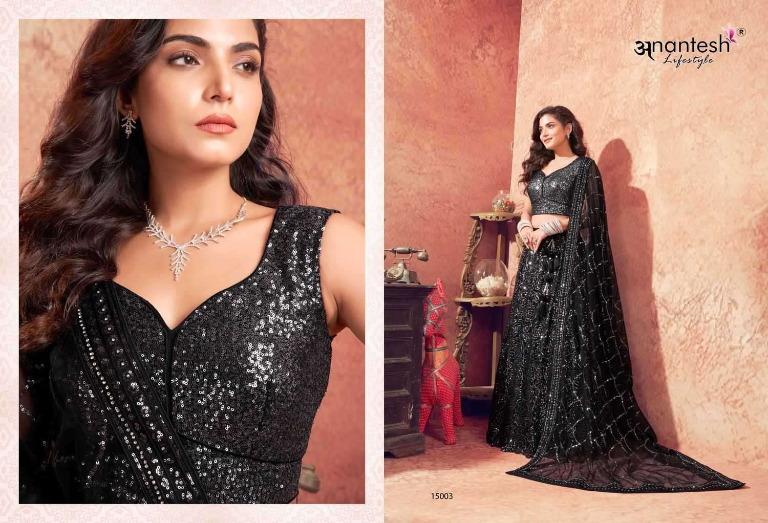 ANANTESH LIFESTYLE PRESENTS WOMEN IN BLACK CLASSIC LOOK READYMADE NET LEHENGA CHOLI CATALOG WHOLESALER AND EXPORTER IN SURAT