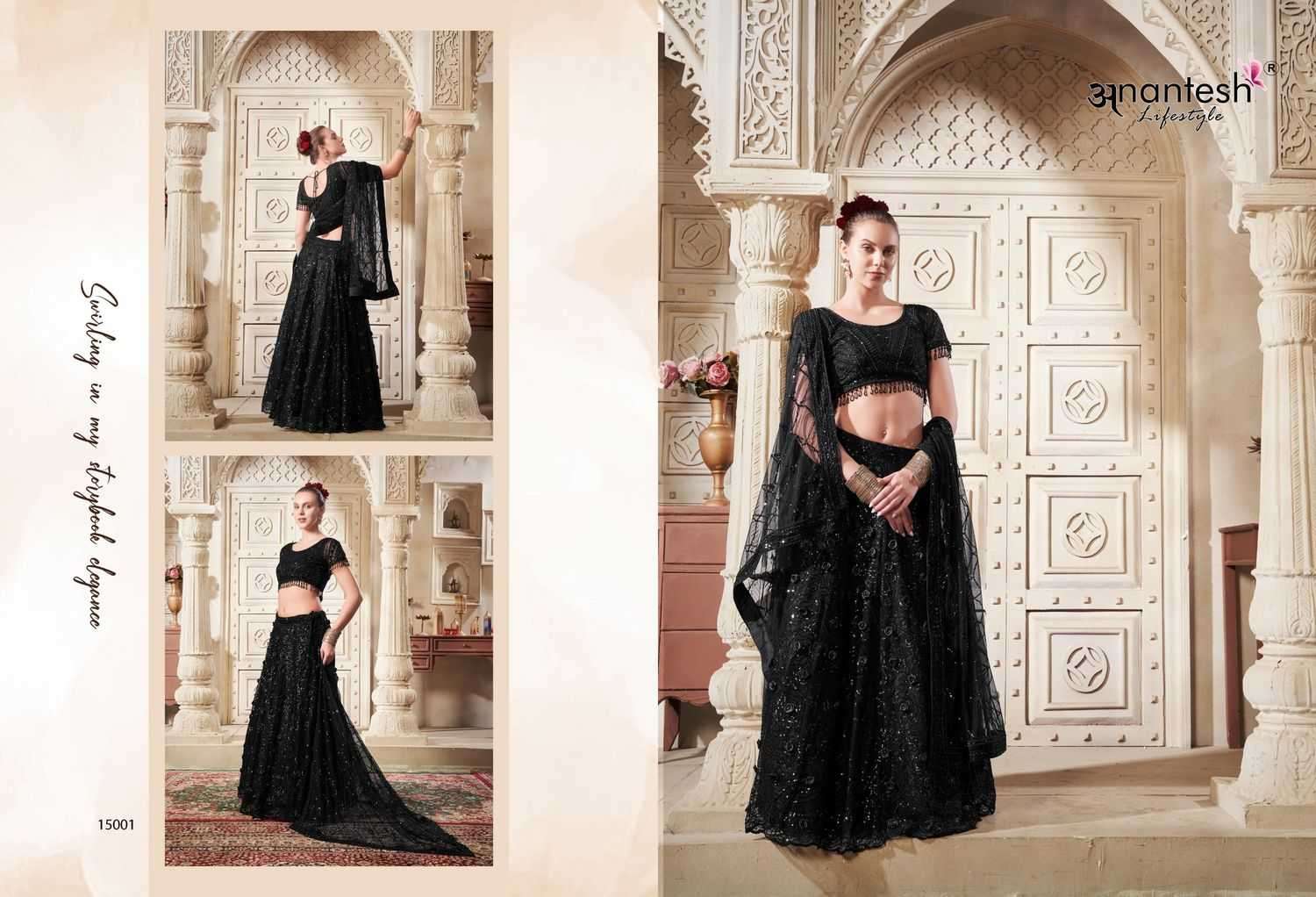 ANANTESH LIFESTYLE PRESENTS WOMEN IN BLACK CLASSIC LOOK READYMADE NET LEHENGA CHOLI CATALOG WHOLESALER AND EXPORTER IN SURAT