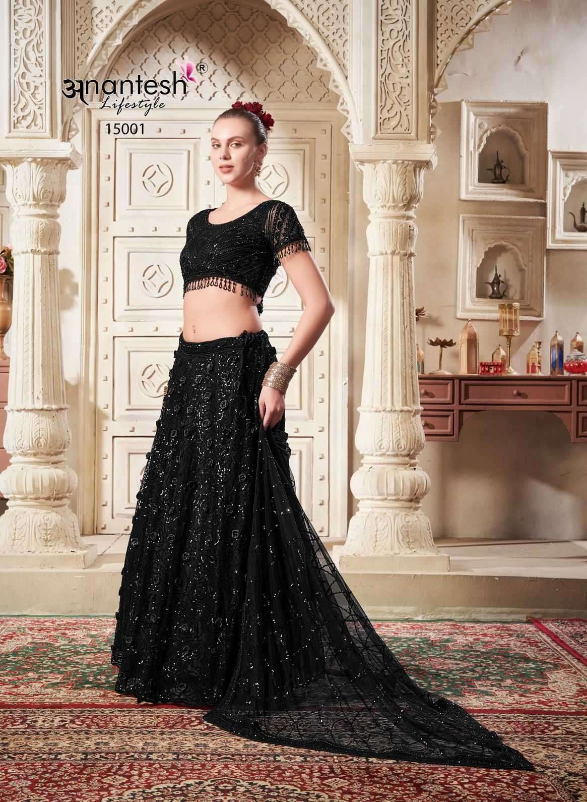 ANANTESH LIFESTYLE PRESENTS WOMEN IN BLACK CLASSIC LOOK READYMADE NET LEHENGA CHOLI CATALOG WHOLESALER AND EXPORTER IN SURAT