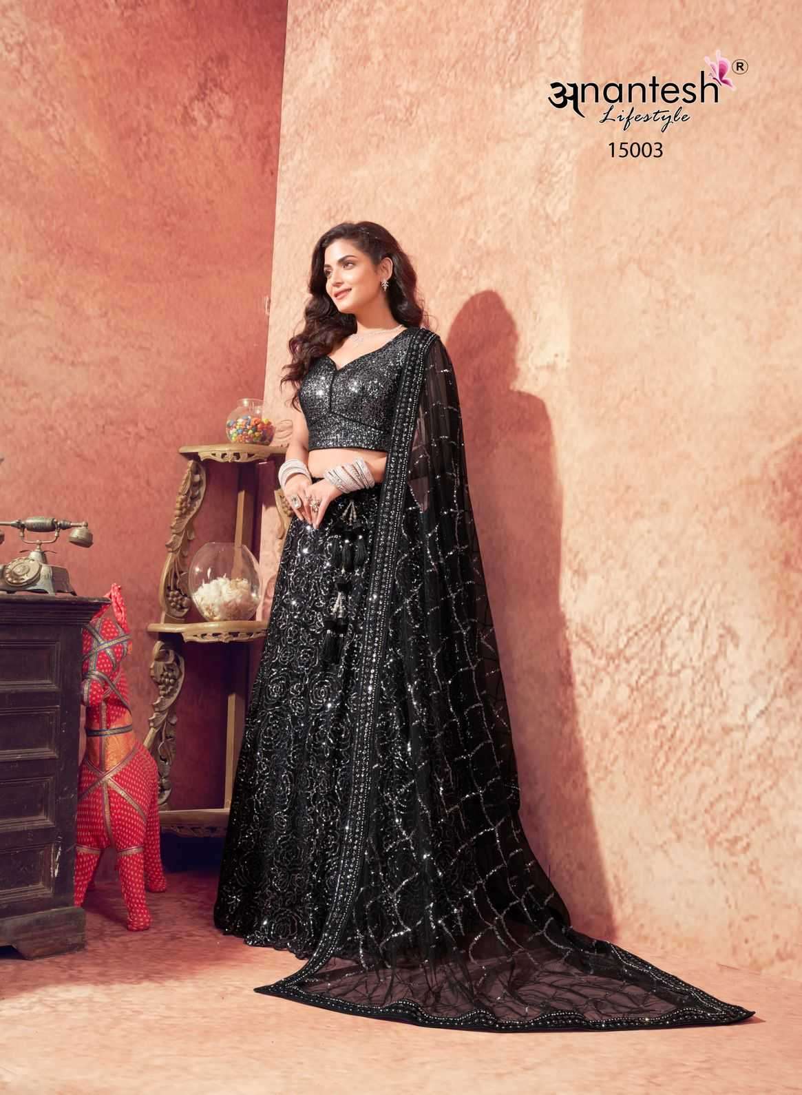 ANANTESH LIFESTYLE PRESENTS WOMEN IN BLACK CLASSIC LOOK READYMADE NET LEHENGA CHOLI CATALOG WHOLESALER AND EXPORTER IN SURAT