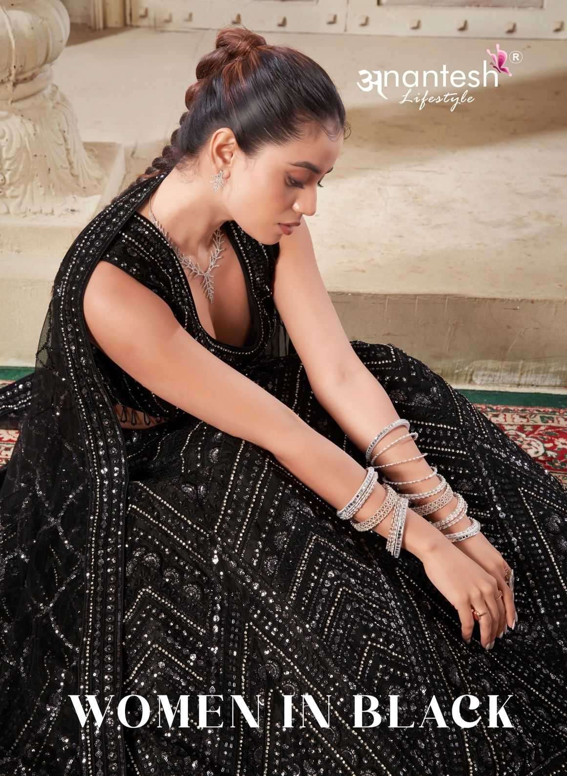 ANANTESH LIFESTYLE PRESENTS WOMEN IN BLACK CLASSIC LOOK READYMADE NET LEHENGA CHOLI CATALOG WHOLESALER AND EXPORTER IN SURAT