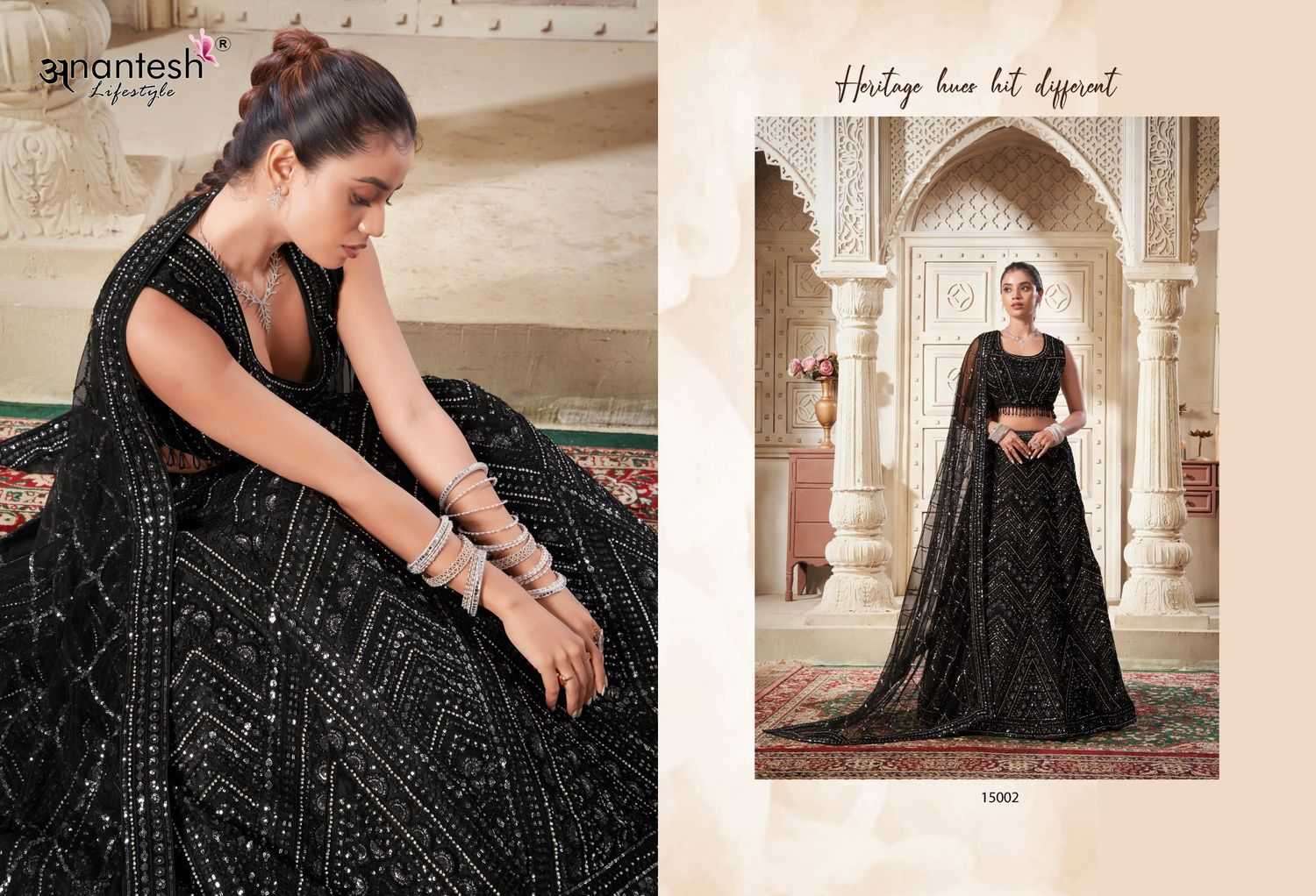 ANANTESH LIFESTYLE PRESENTS WOMEN IN BLACK CLASSIC LOOK READYMADE NET LEHENGA CHOLI CATALOG WHOLESALER AND EXPORTER IN SURAT