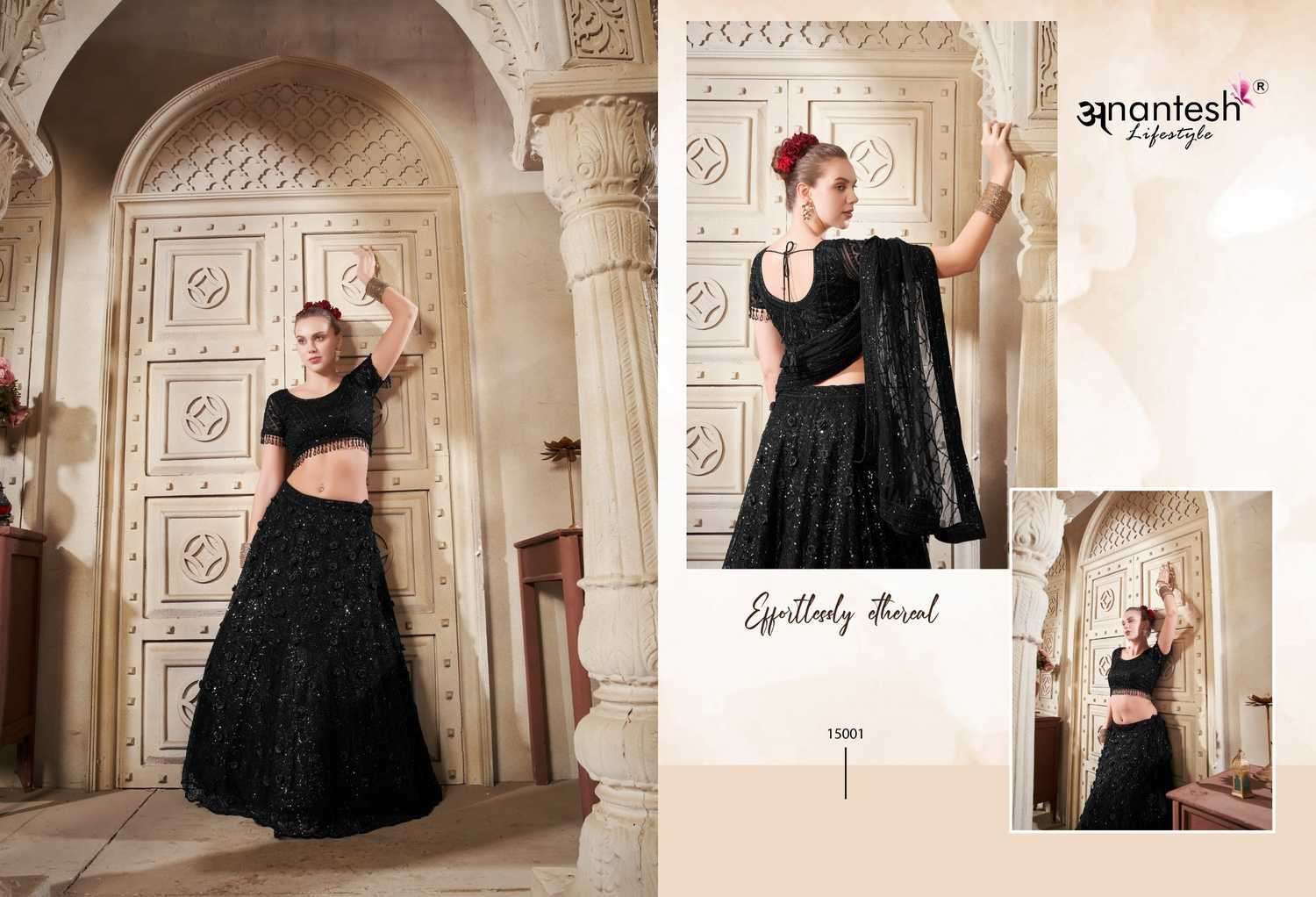 ANANTESH LIFESTYLE PRESENTS WOMEN IN BLACK CLASSIC LOOK READYMADE NET LEHENGA CHOLI CATALOG WHOLESALER AND EXPORTER IN SURAT