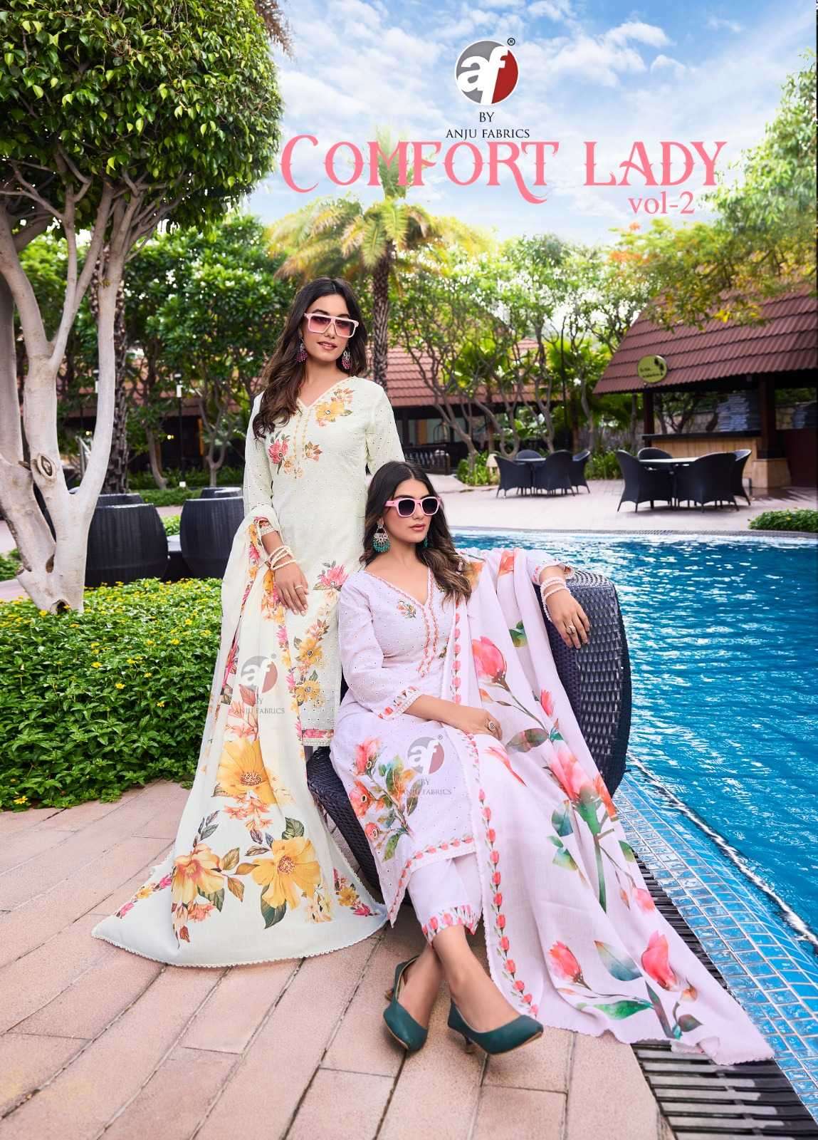 ANJU FAB PRESENTS COMFORT LADY VOL-2 EXCLUSIVE PARTY WEAR COTTON SCHIFFLI WORK READYMADE BIG SIZE 3PCS KURTIS CATALOG WHOLESALER AND EXPORTER  