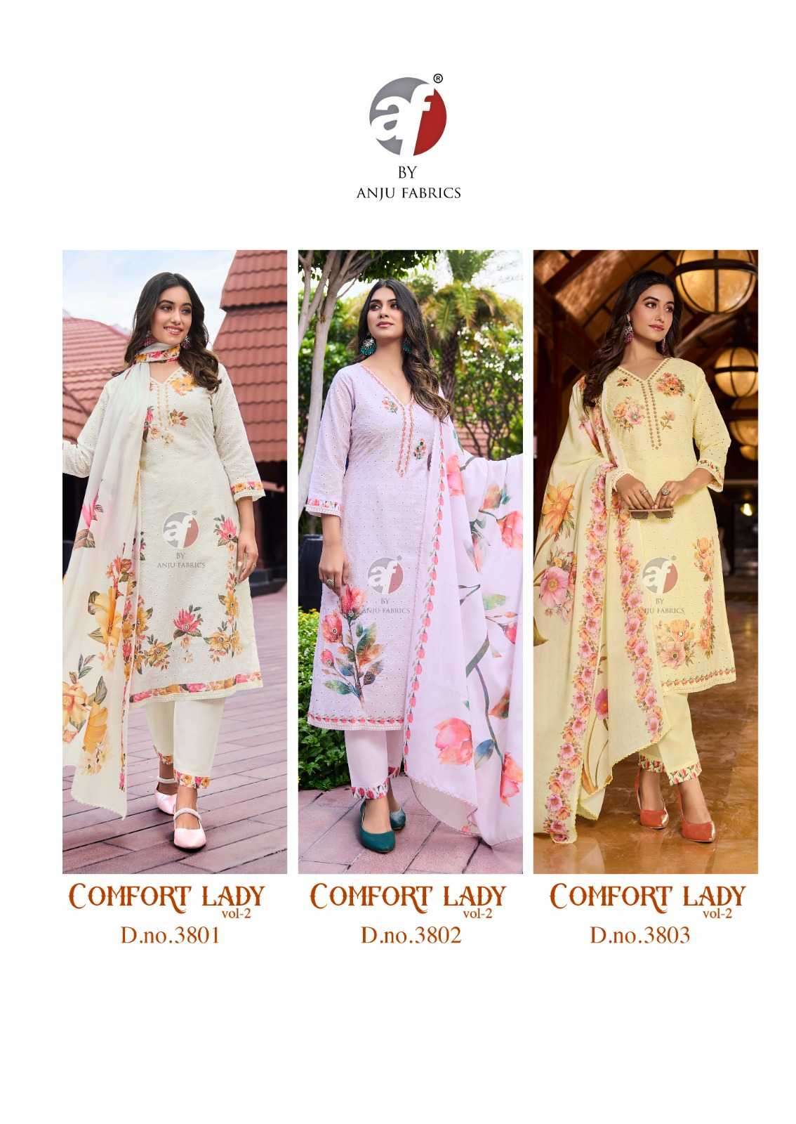 ANJU FAB PRESENTS COMFORT LADY VOL-2 EXCLUSIVE PARTY WEAR COTTON SCHIFFLI WORK READYMADE BIG SIZE 3PCS KURTIS CATALOG WHOLESALER AND EXPORTER  