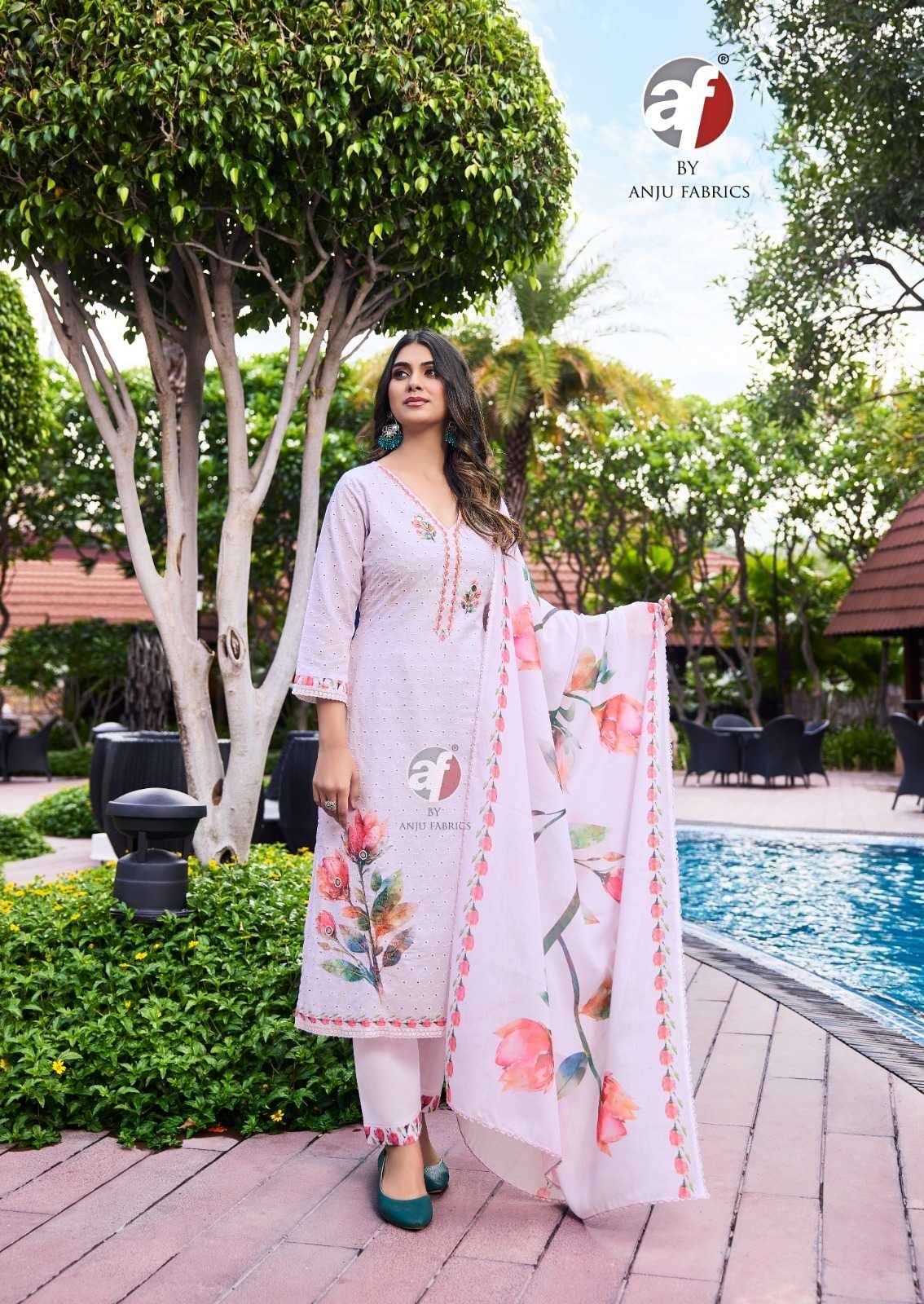 ANJU FAB PRESENTS COMFORT LADY VOL-2 EXCLUSIVE PARTY WEAR COTTON SCHIFFLI WORK READYMADE BIG SIZE 3PCS KURTIS CATALOG WHOLESALER AND EXPORTER  