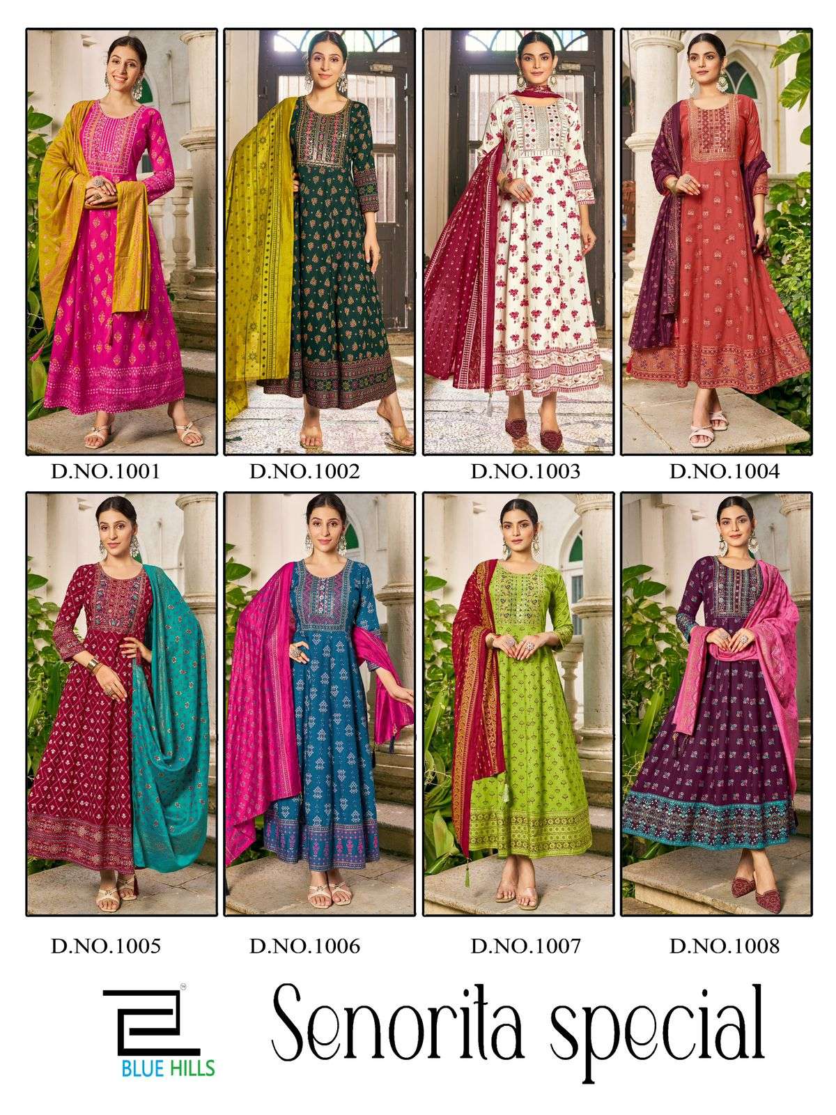BLUE HILLS PRESENTS SENORITA SPECIAL RAYON PRINTED KURTI WITH DUPPATA CATALOG WHOLESALER AND EXPORTER IN SURAT