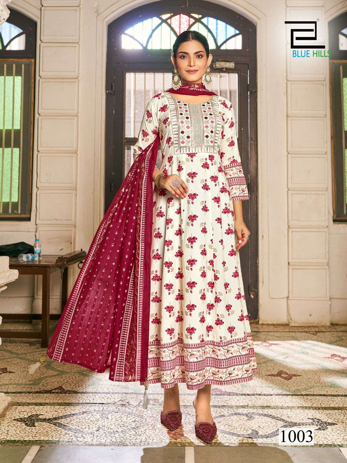 BLUE HILLS PRESENTS SENORITA SPECIAL RAYON PRINTED KURTI WITH DUPPATA CATALOG WHOLESALER AND EXPORTER IN SURAT