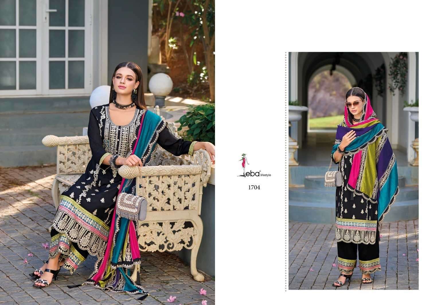EBA LIFESTYLE PRESENTS MERUB EMBROIDERY WORK FULLSTITCH PAKISTANI SALWAR SUITS CATALOG WHOLESALER AND EXPORTER IN SUIRAT
