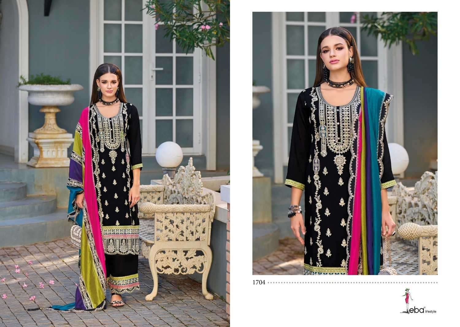 EBA LIFESTYLE PRESENTS MERUB EMBROIDERY WORK FULLSTITCH PAKISTANI SALWAR SUITS CATALOG WHOLESALER AND EXPORTER IN SUIRAT