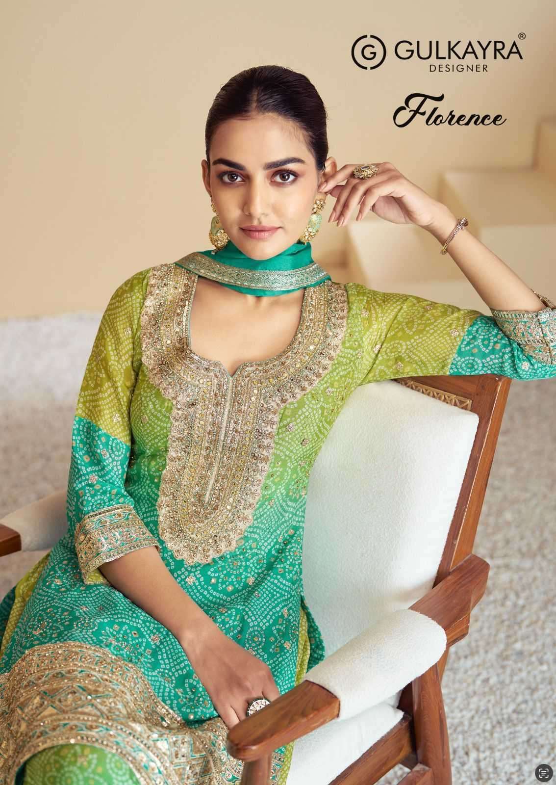 GULKAYRA DESIGNER PRESENTS FLORENCE CHINON READYMADE PARTY WEAR SALWAR SUITS FOR WOMEN CATALOG WHOLESALER AND EXPORTER IN SURAT