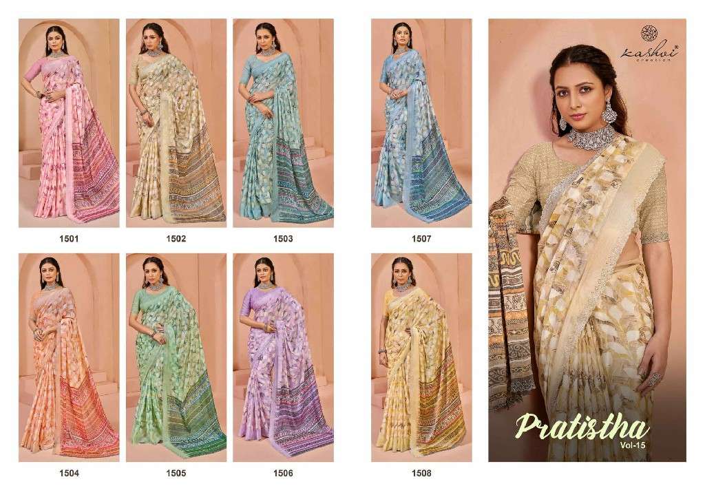 KASHVI CREATION PRESENTS PRATISTHA VOL-15 BRASSO BEAUTIFUL DESIGN SAREES CATALOG WHOLESALER AND EXPORTER 