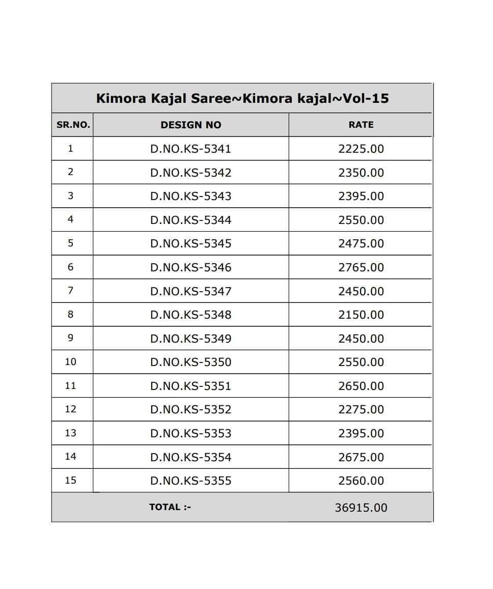 KIMORA PRESENTS KAJAL VOL-15 5341 TO 5355 LATEST PARTY WEAR SAREES FOR WOMEN CATALOG WHOLESALER AND EXPORTER 