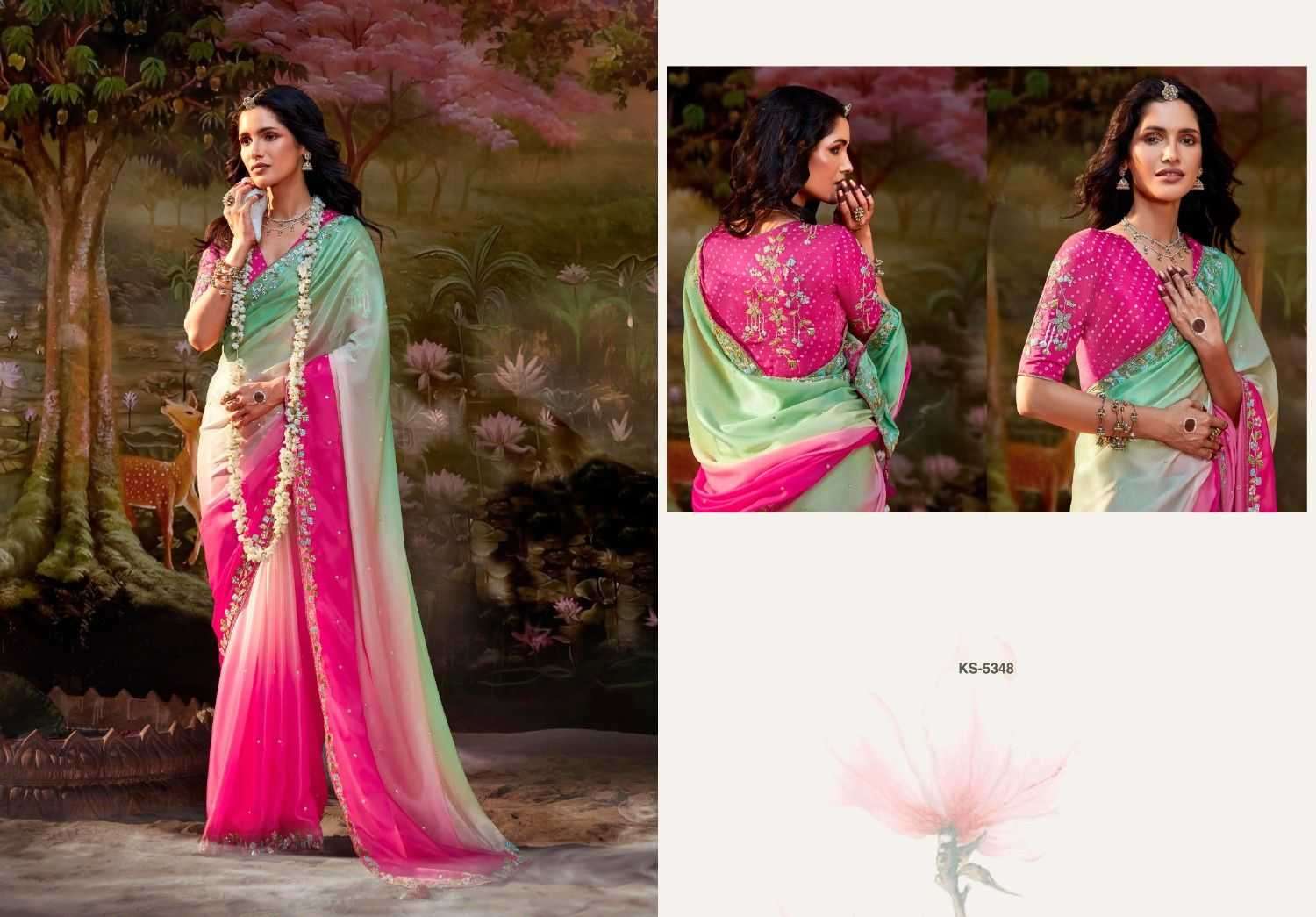KIMORA PRESENTS KAJAL VOL-15 5341 TO 5355 LATEST PARTY WEAR SAREES FOR WOMEN CATALOG WHOLESALER AND EXPORTER 
