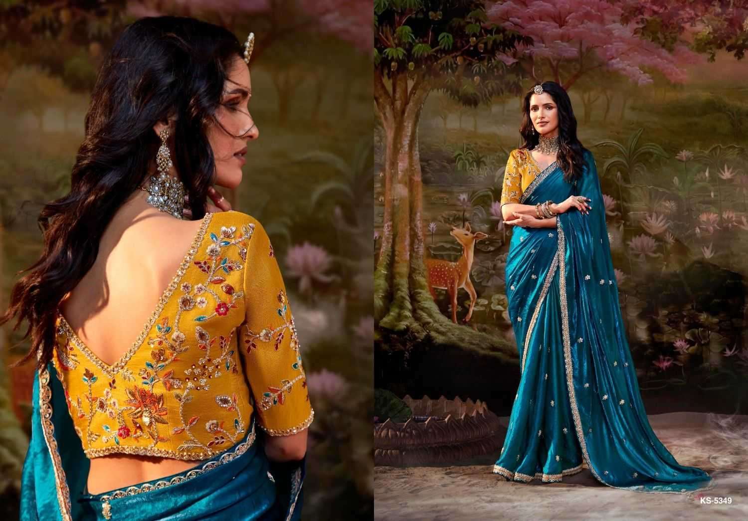 KIMORA PRESENTS KAJAL VOL-15 5341 TO 5355 LATEST PARTY WEAR SAREES FOR WOMEN CATALOG WHOLESALER AND EXPORTER 