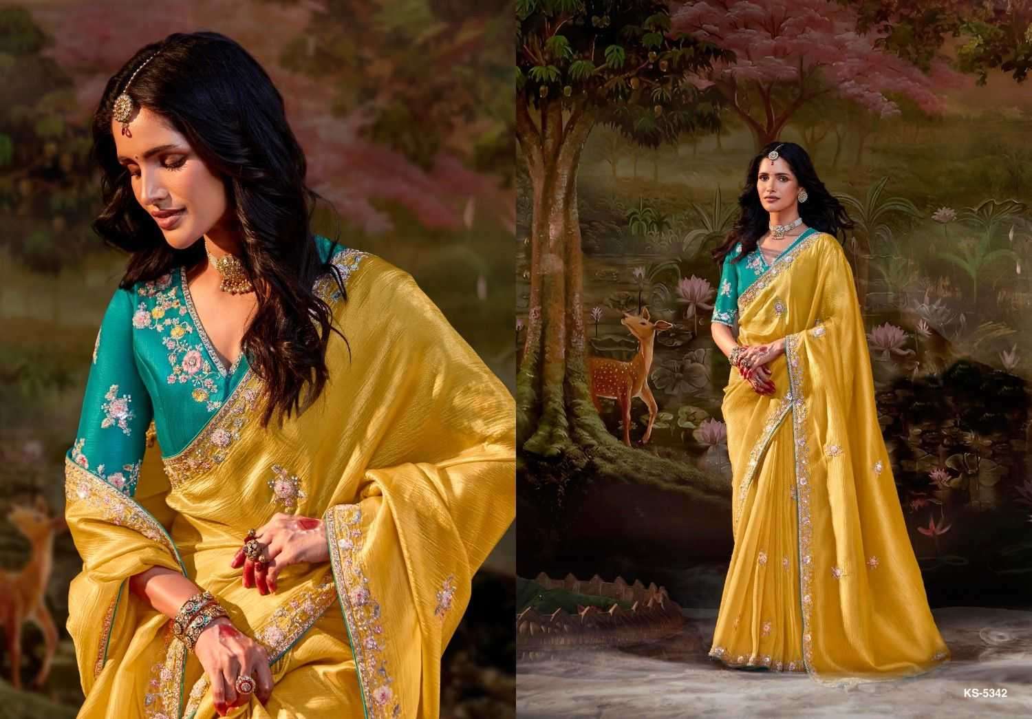 KIMORA PRESENTS KAJAL VOL-15 5341 TO 5355 LATEST PARTY WEAR SAREES FOR WOMEN CATALOG WHOLESALER AND EXPORTER 