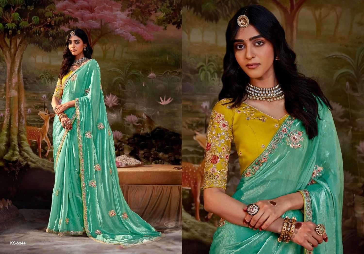 KIMORA PRESENTS KAJAL VOL-15 5341 TO 5355 LATEST PARTY WEAR SAREES FOR WOMEN CATALOG WHOLESALER AND EXPORTER 