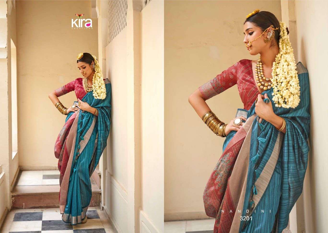 KIRA CREATION PRESENTS KINAARA TUSSER LINEN TRENDY SAREES CATALOG WHOLESALER AND EXPORTER 