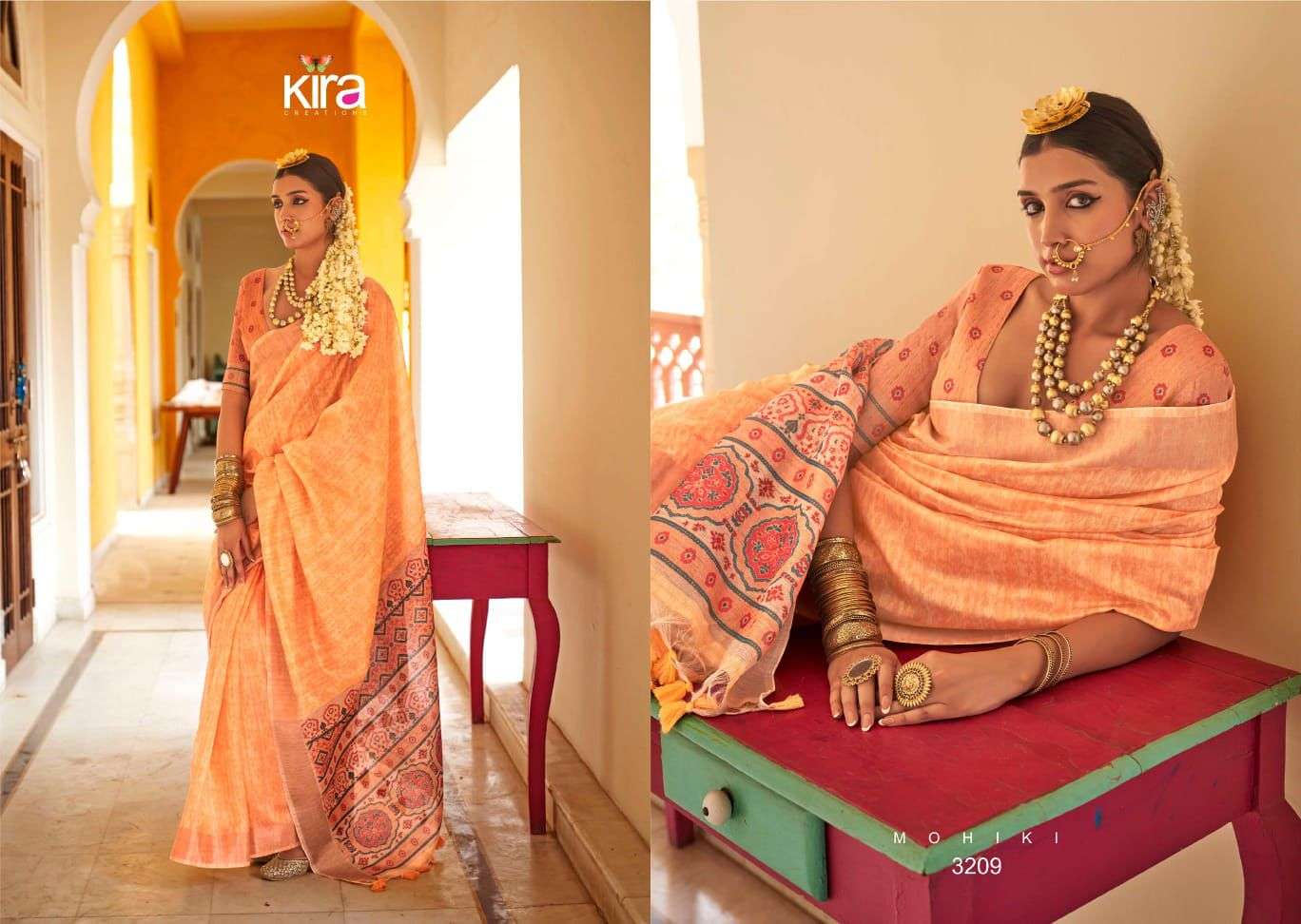KIRA CREATION PRESENTS KINAARA TUSSER LINEN TRENDY SAREES CATALOG WHOLESALER AND EXPORTER 