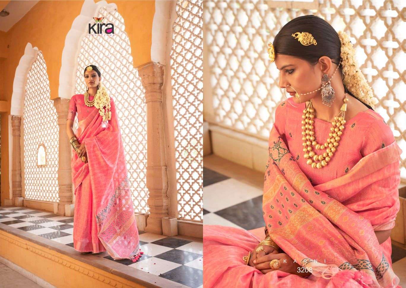 KIRA CREATION PRESENTS KINAARA TUSSER LINEN TRENDY SAREES CATALOG WHOLESALER AND EXPORTER 