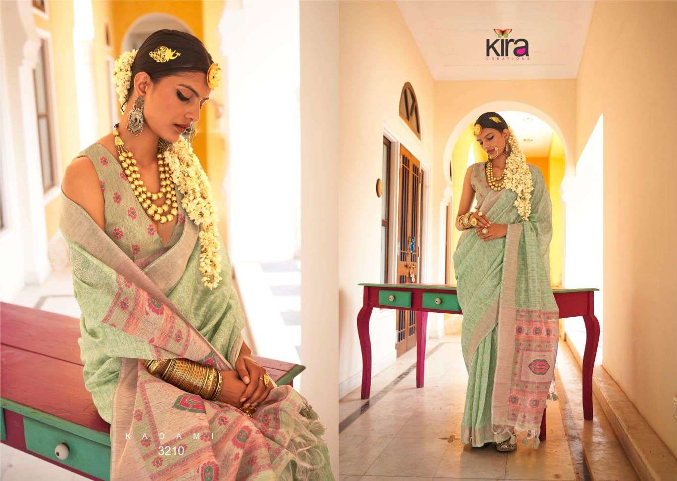 KIRA CREATION PRESENTS KINAARA TUSSER LINEN TRENDY SAREES CATALOG WHOLESALER AND EXPORTER 
