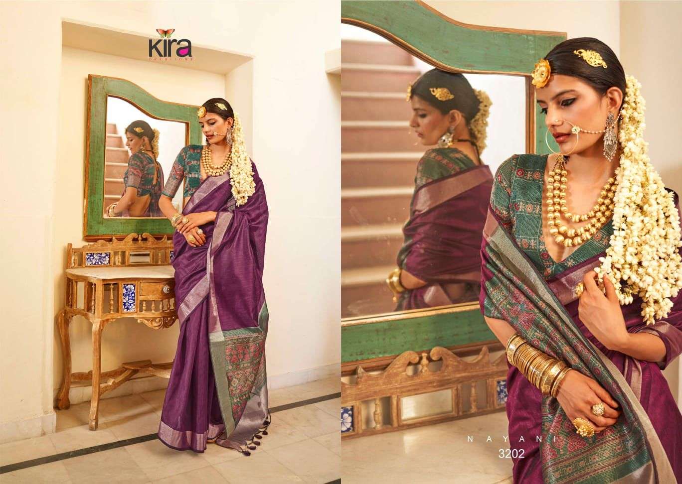 KIRA CREATION PRESENTS KINAARA TUSSER LINEN TRENDY SAREES CATALOG WHOLESALER AND EXPORTER 