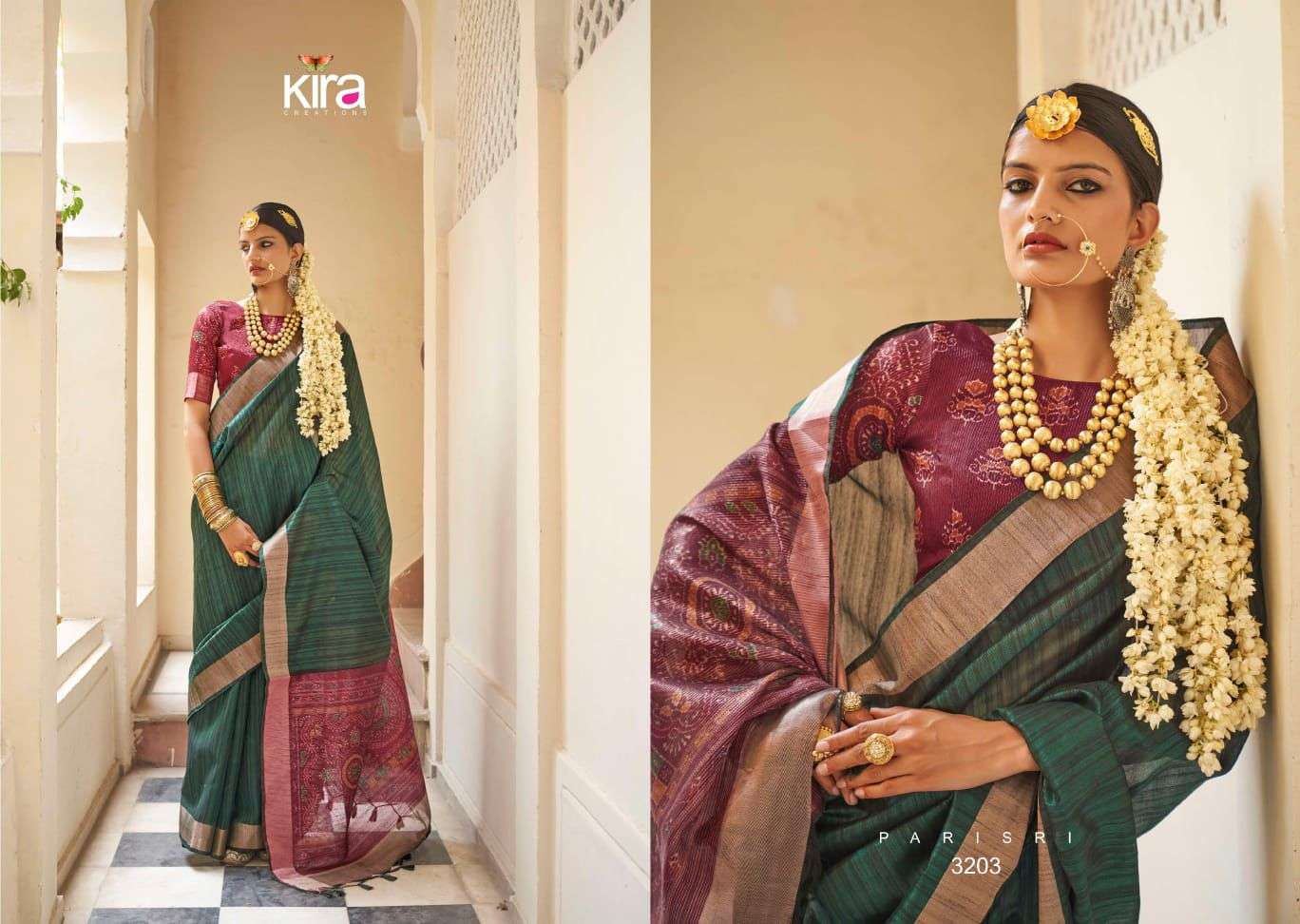 KIRA CREATION PRESENTS KINAARA TUSSER LINEN TRENDY SAREES CATALOG WHOLESALER AND EXPORTER 