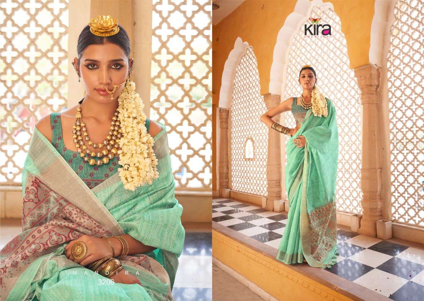 KIRA CREATION PRESENTS KINAARA TUSSER LINEN TRENDY SAREES CATALOG WHOLESALER AND EXPORTER 