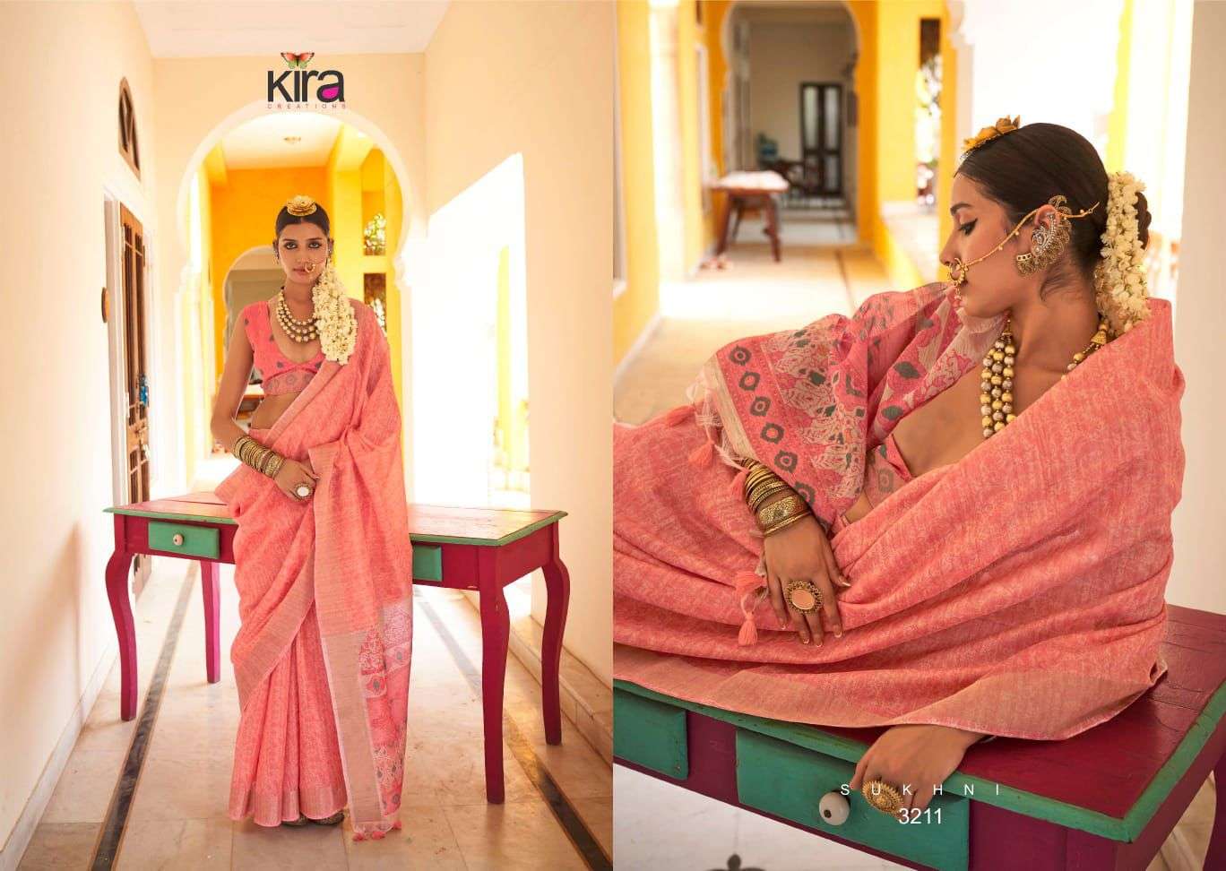 KIRA CREATION PRESENTS KINAARA TUSSER LINEN TRENDY SAREES CATALOG WHOLESALER AND EXPORTER 