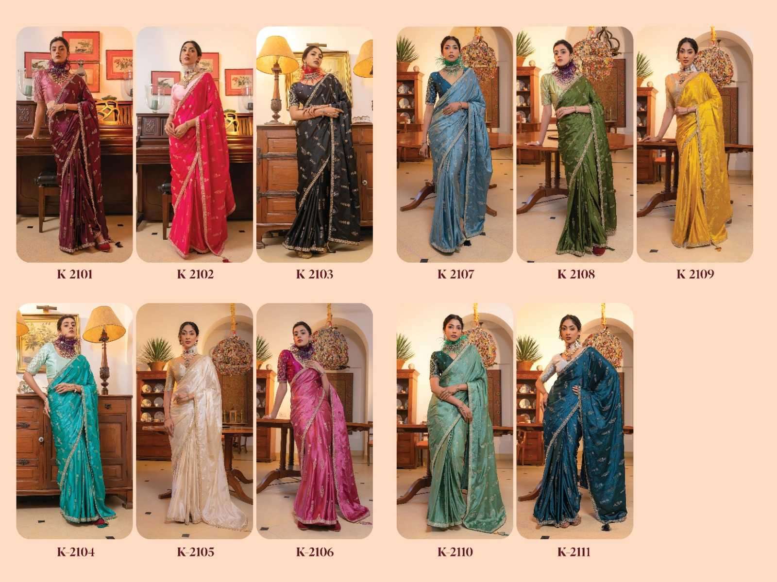 KIRA PRESENTS KAMYA VOL-2 VISCOSE SATIN SILK PARTY WEAR SAREE FOR WOMEN CATALOG WHOLESALER AND EXPORTER IN SURAT