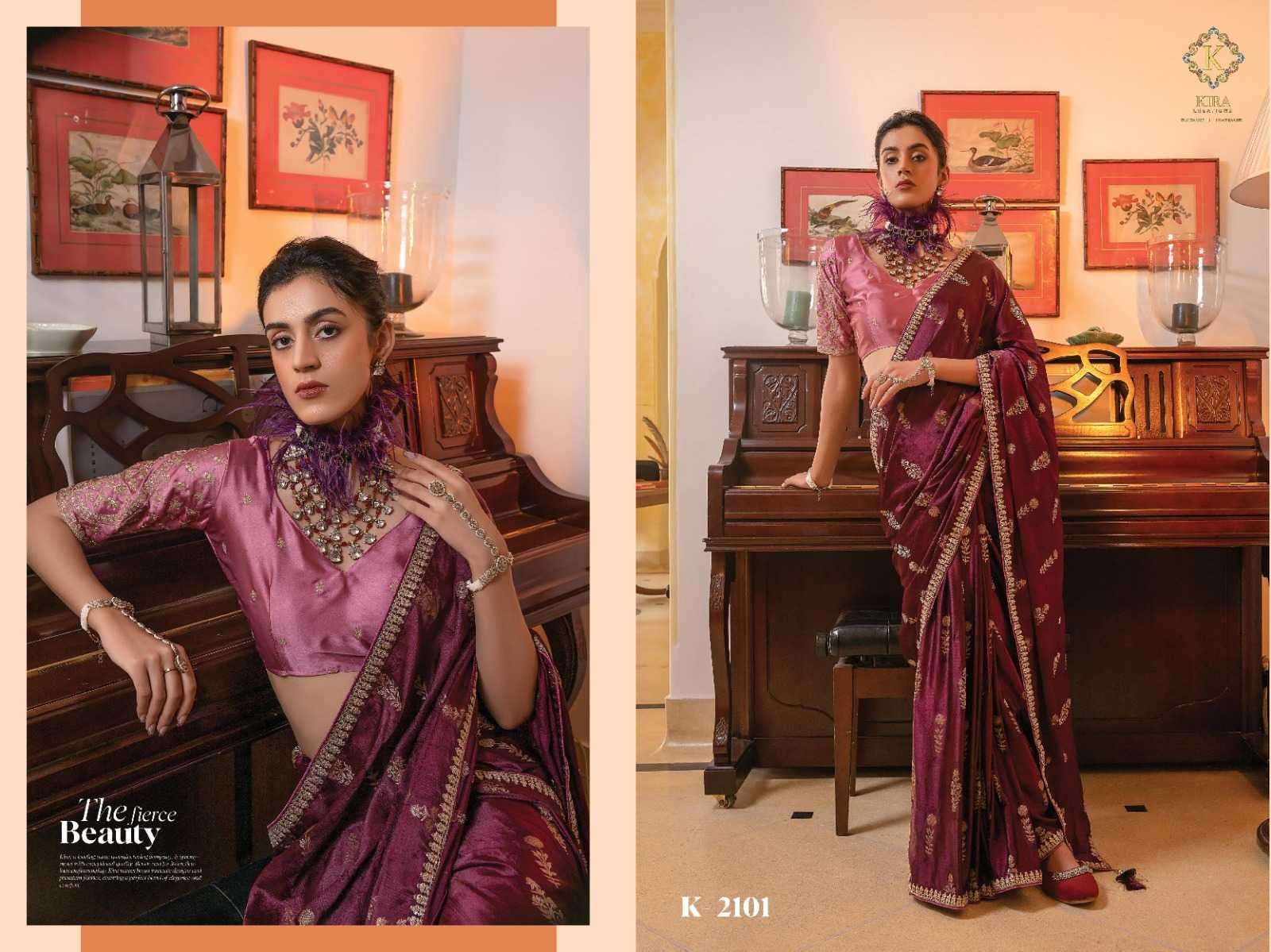 KIRA PRESENTS KAMYA VOL-2 VISCOSE SATIN SILK PARTY WEAR SAREE FOR WOMEN CATALOG WHOLESALER AND EXPORTER IN SURAT