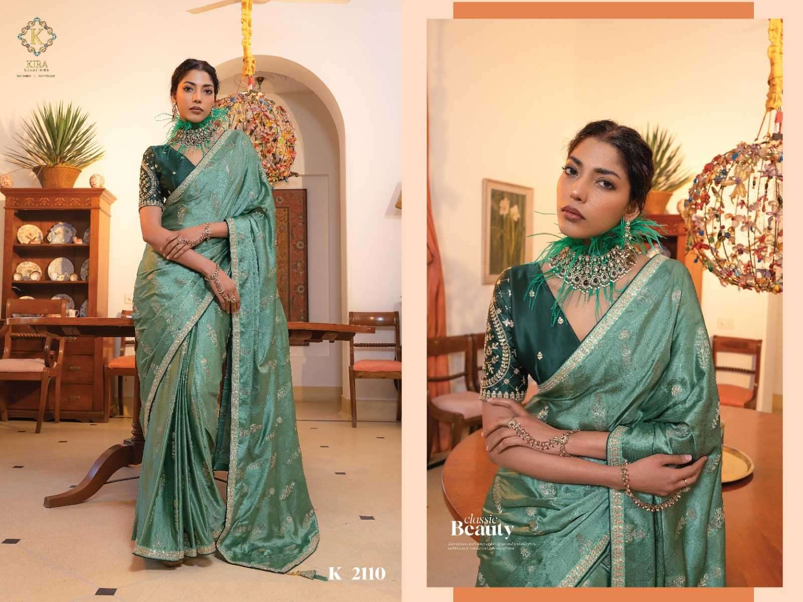 KIRA PRESENTS KAMYA VOL-2 VISCOSE SATIN SILK PARTY WEAR SAREE FOR WOMEN CATALOG WHOLESALER AND EXPORTER IN SURAT