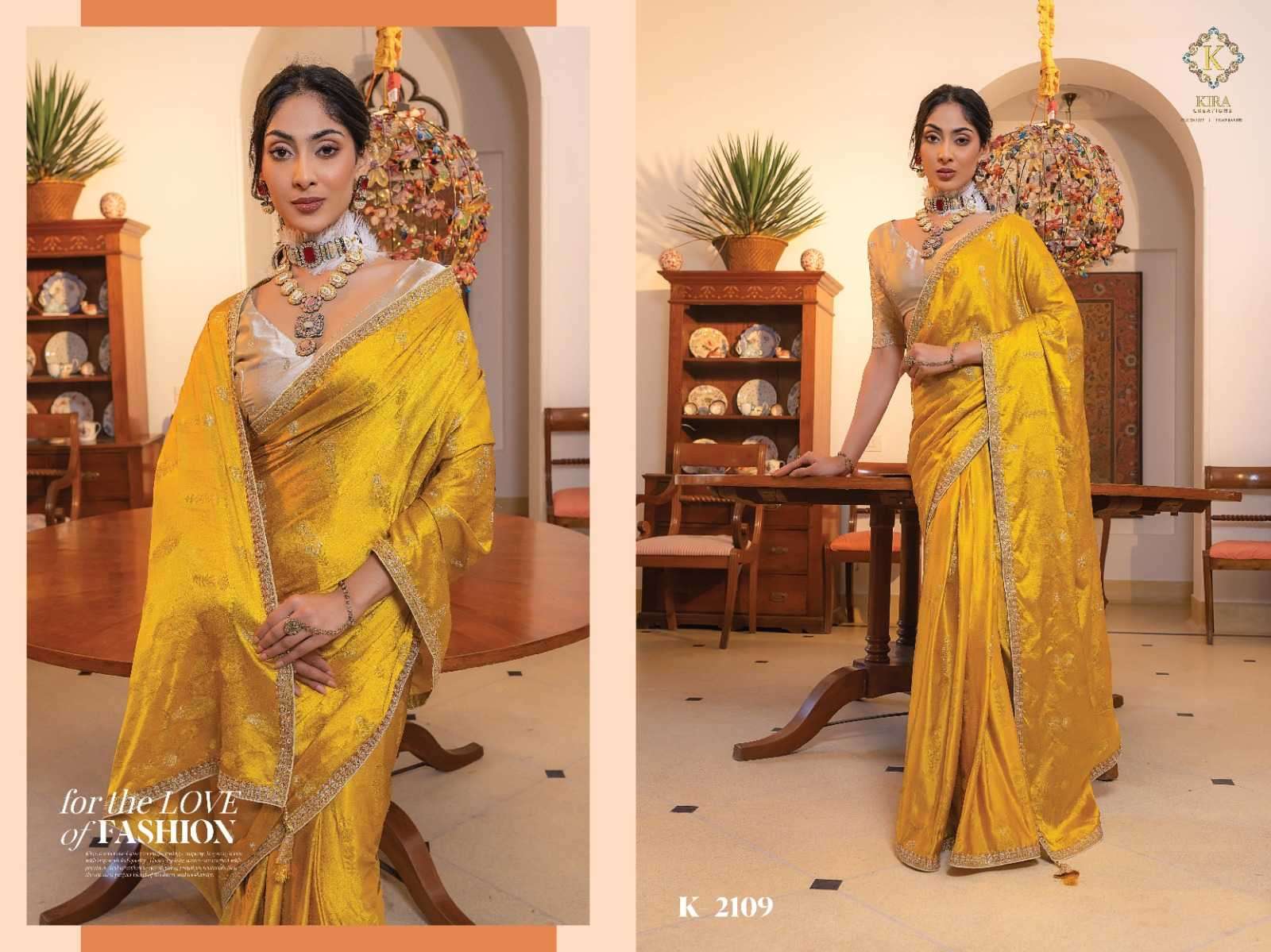 KIRA PRESENTS KAMYA VOL-2 VISCOSE SATIN SILK PARTY WEAR SAREE FOR WOMEN CATALOG WHOLESALER AND EXPORTER IN SURAT