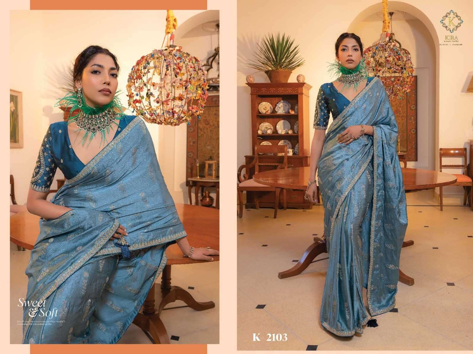 KIRA PRESENTS KAMYA VOL-2 VISCOSE SATIN SILK PARTY WEAR SAREE FOR WOMEN CATALOG WHOLESALER AND EXPORTER IN SURAT