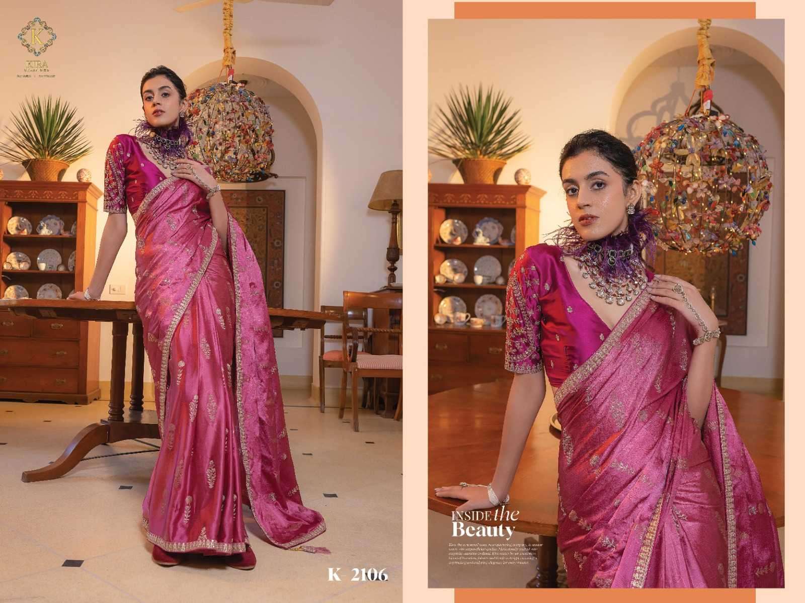 KIRA PRESENTS KAMYA VOL-2 VISCOSE SATIN SILK PARTY WEAR SAREE FOR WOMEN CATALOG WHOLESALER AND EXPORTER IN SURAT