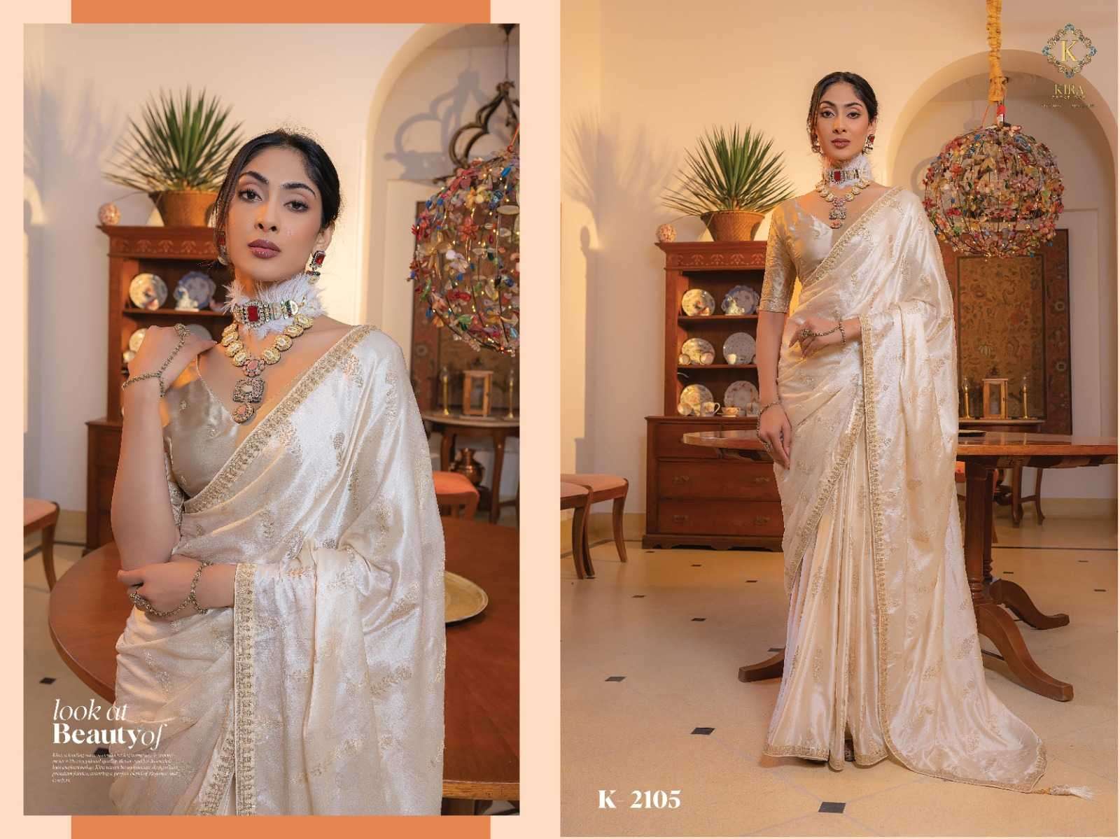 KIRA PRESENTS KAMYA VOL-2 VISCOSE SATIN SILK PARTY WEAR SAREE FOR WOMEN CATALOG WHOLESALER AND EXPORTER IN SURAT