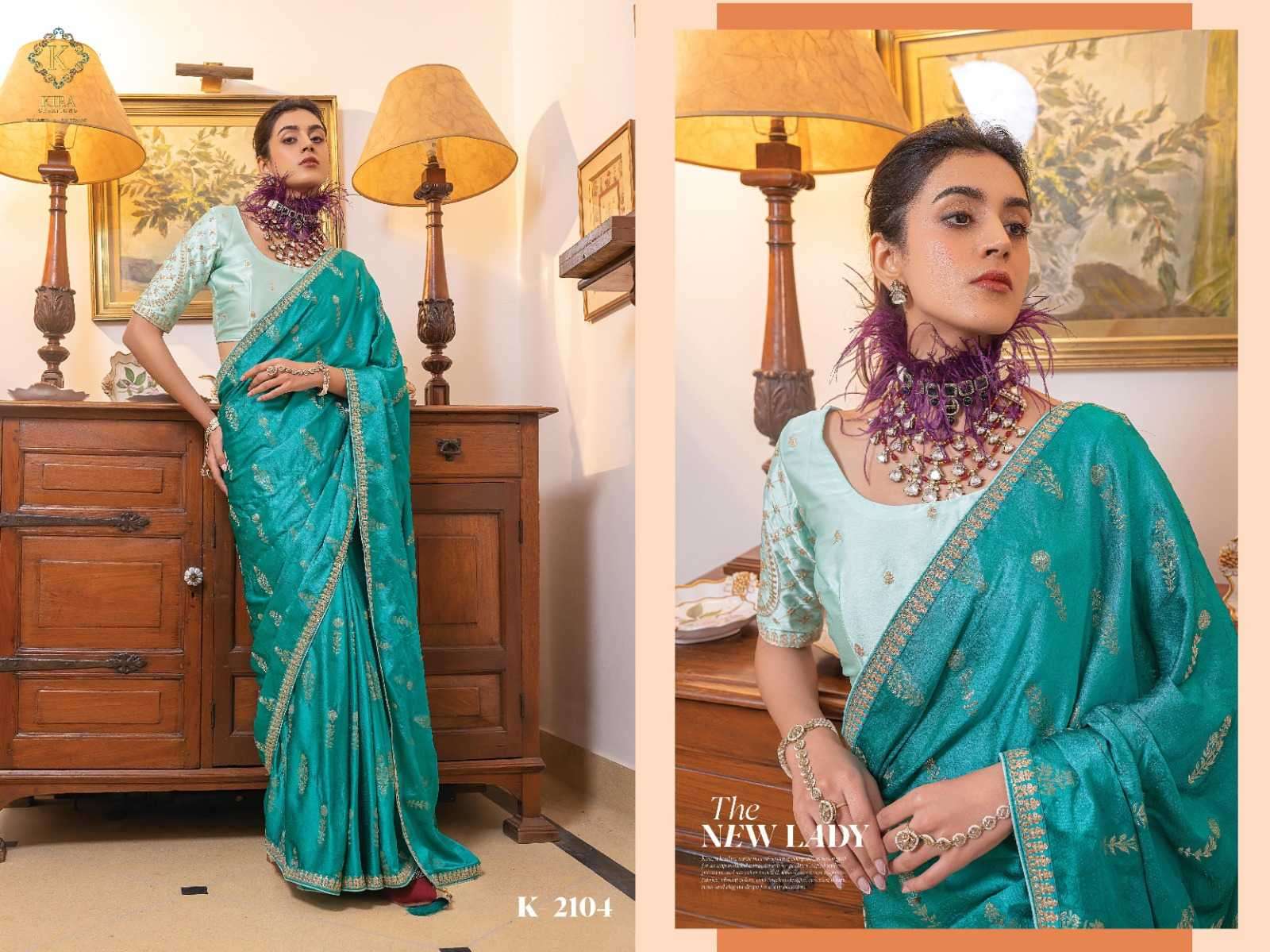 KIRA PRESENTS KAMYA VOL-2 VISCOSE SATIN SILK PARTY WEAR SAREE FOR WOMEN CATALOG WHOLESALER AND EXPORTER IN SURAT
