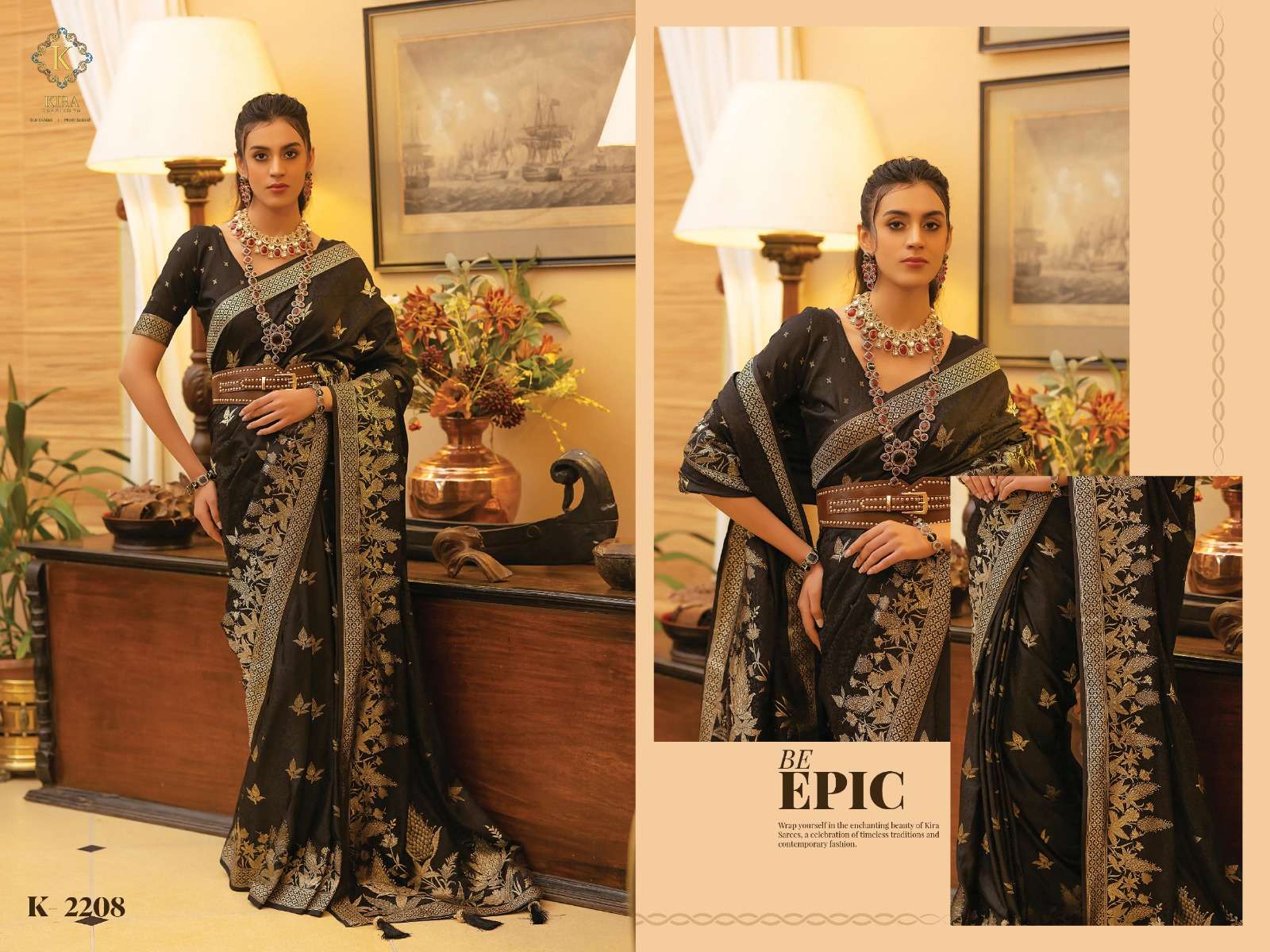 KIRA PRESENTS SCARLETT VOL-2 SATIN SILK FANCY SAREES CATALOG WHOLESALER AND EXPORTER IN SURAT  