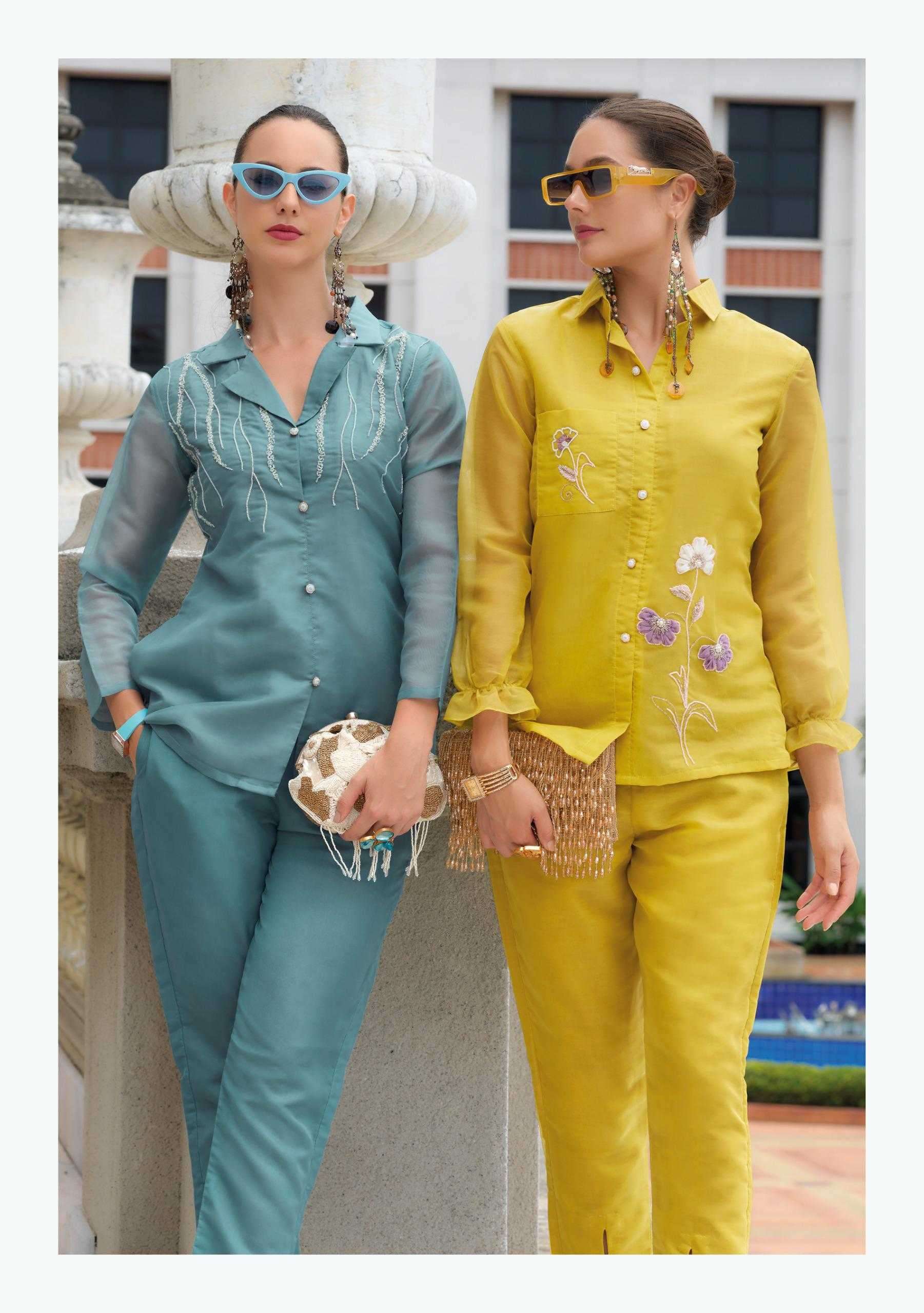 LADY LEELA PRESENTS MARBLES VOL-5 READYMADE VISCOSE ORGANZA CLASSIC LOOK CO-ORDS CATALOG WHOLESALER AND EXPORTER IN SURAT
