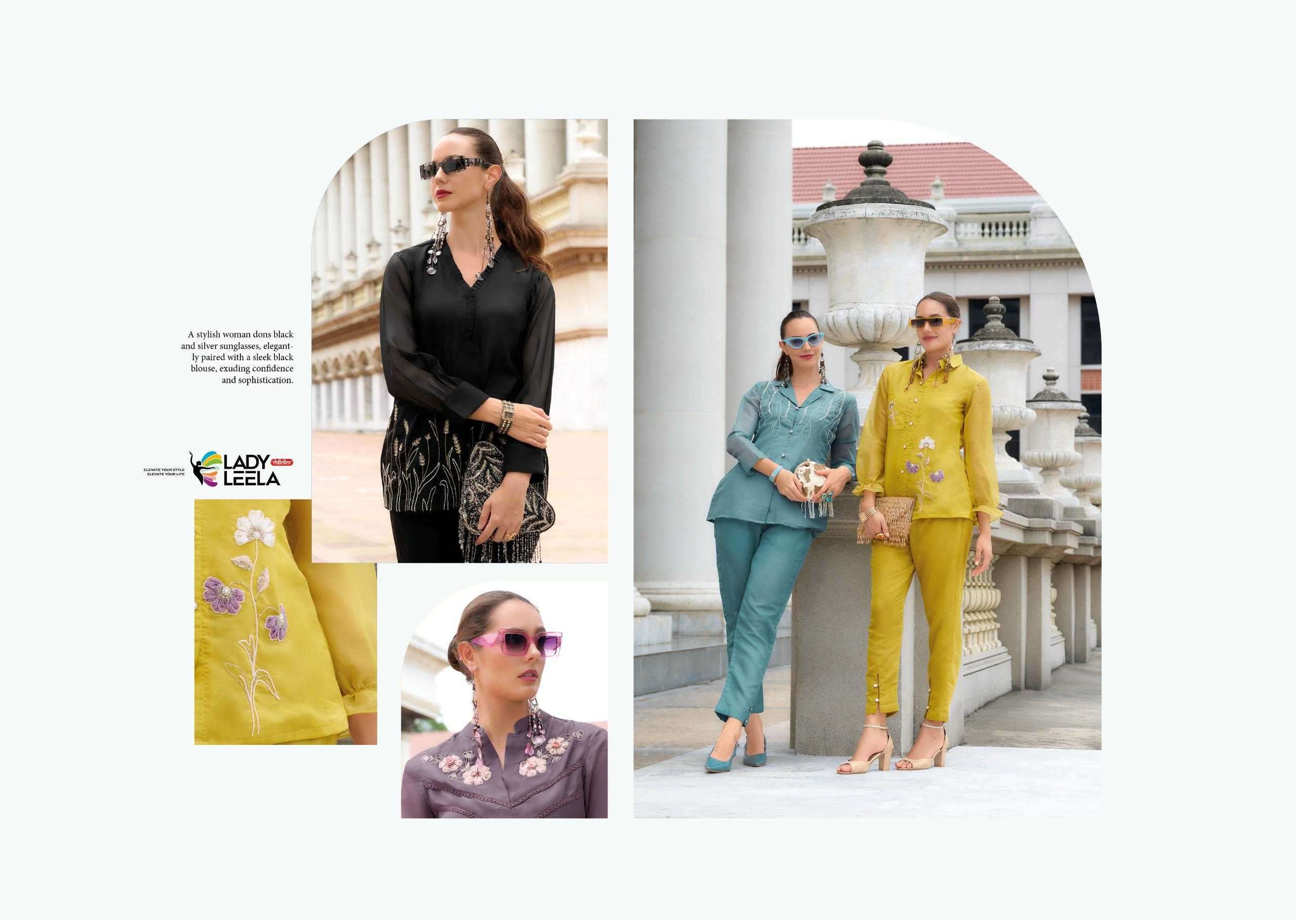 LADY LEELA PRESENTS MARBLES VOL-5 READYMADE VISCOSE ORGANZA CLASSIC LOOK CO-ORDS CATALOG WHOLESALER AND EXPORTER IN SURAT
