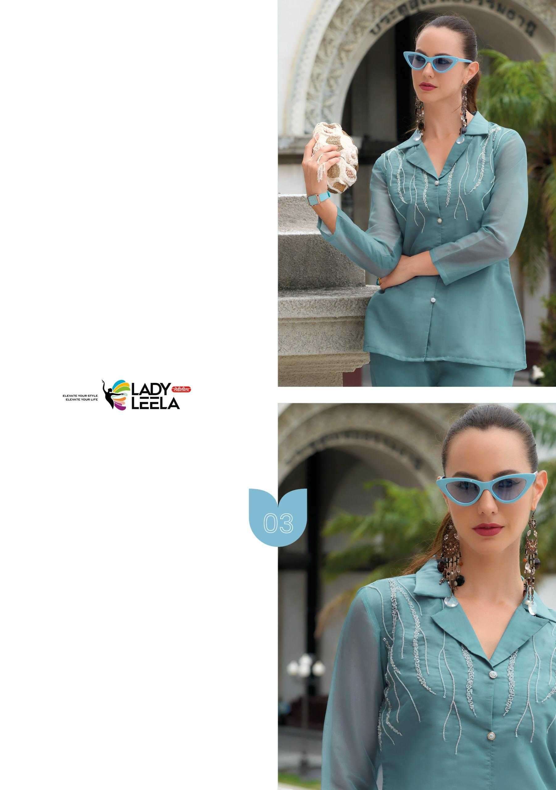 LADY LEELA PRESENTS MARBLES VOL-5 READYMADE VISCOSE ORGANZA CLASSIC LOOK CO-ORDS CATALOG WHOLESALER AND EXPORTER IN SURAT