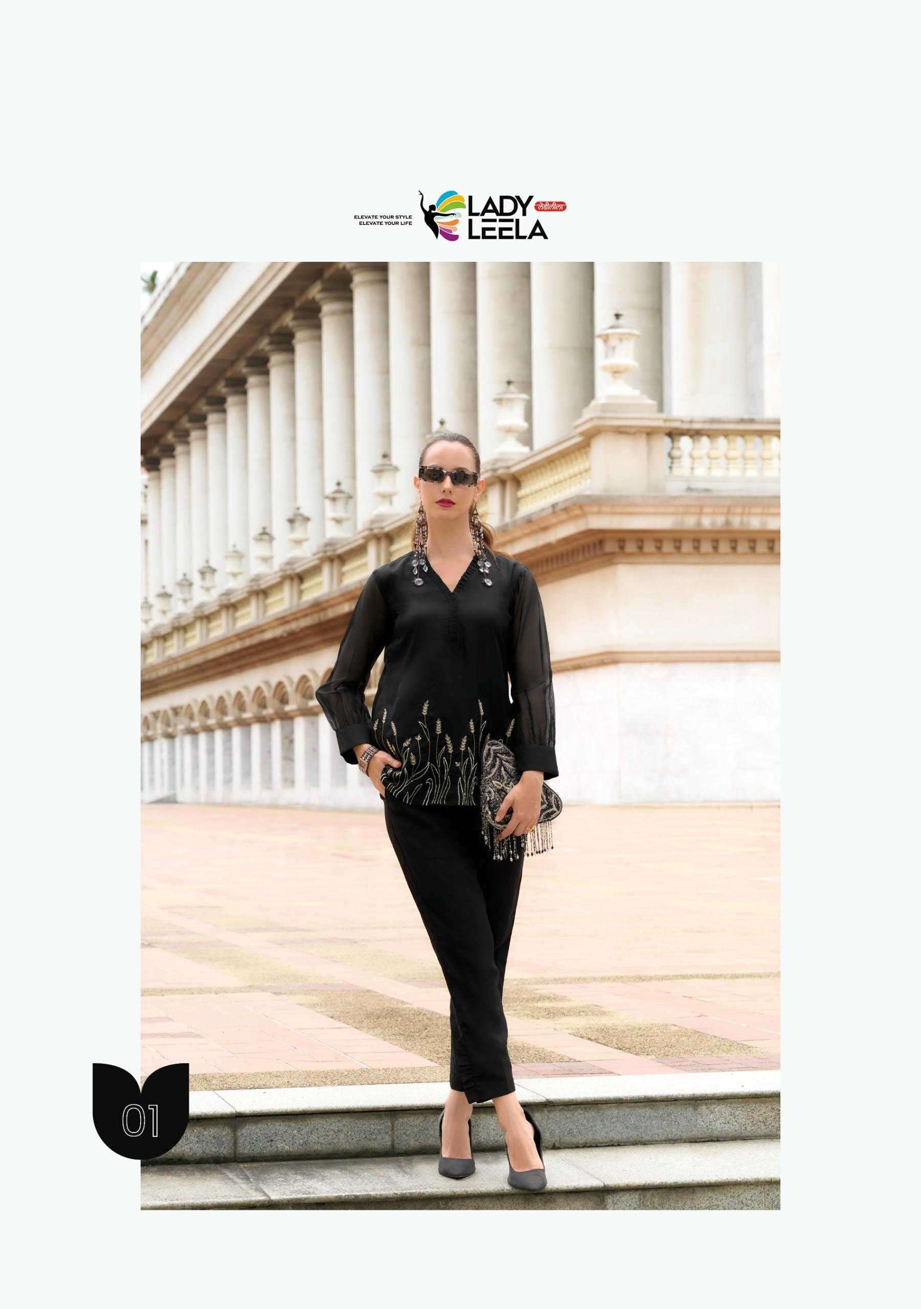 LADY LEELA PRESENTS MARBLES VOL-5 READYMADE VISCOSE ORGANZA CLASSIC LOOK CO-ORDS CATALOG WHOLESALER AND EXPORTER IN SURAT